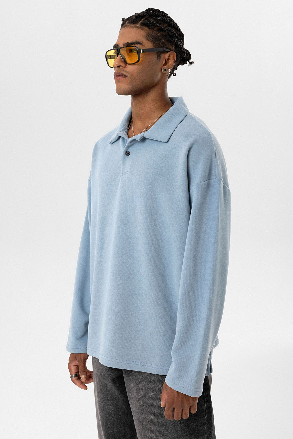 BASIC POLO YAKA SWEATSHIRT AQUA MARINE