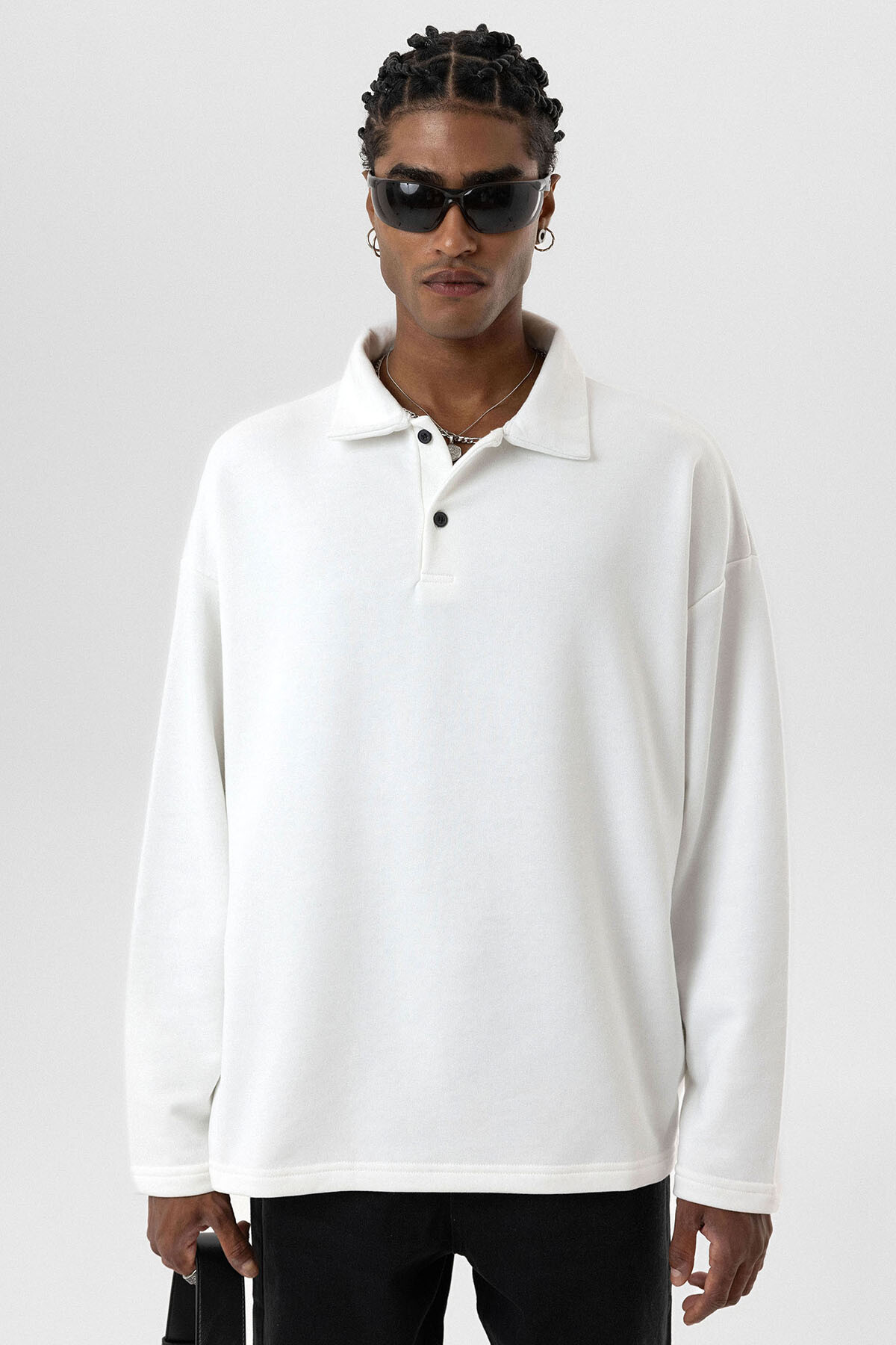 BASIC POLO YAKA SWEATSHIRT EKRU