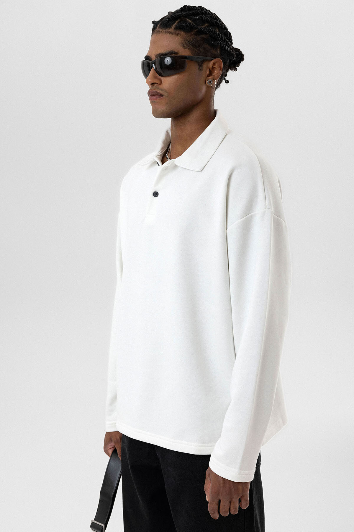 BASIC POLO YAKA SWEATSHIRT EKRU