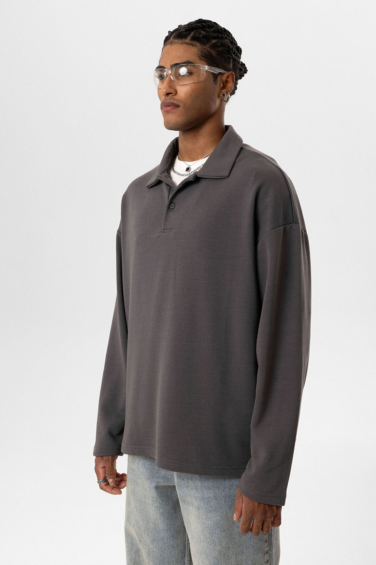 BASIC POLO YAKA SWEATSHIRT FÜME