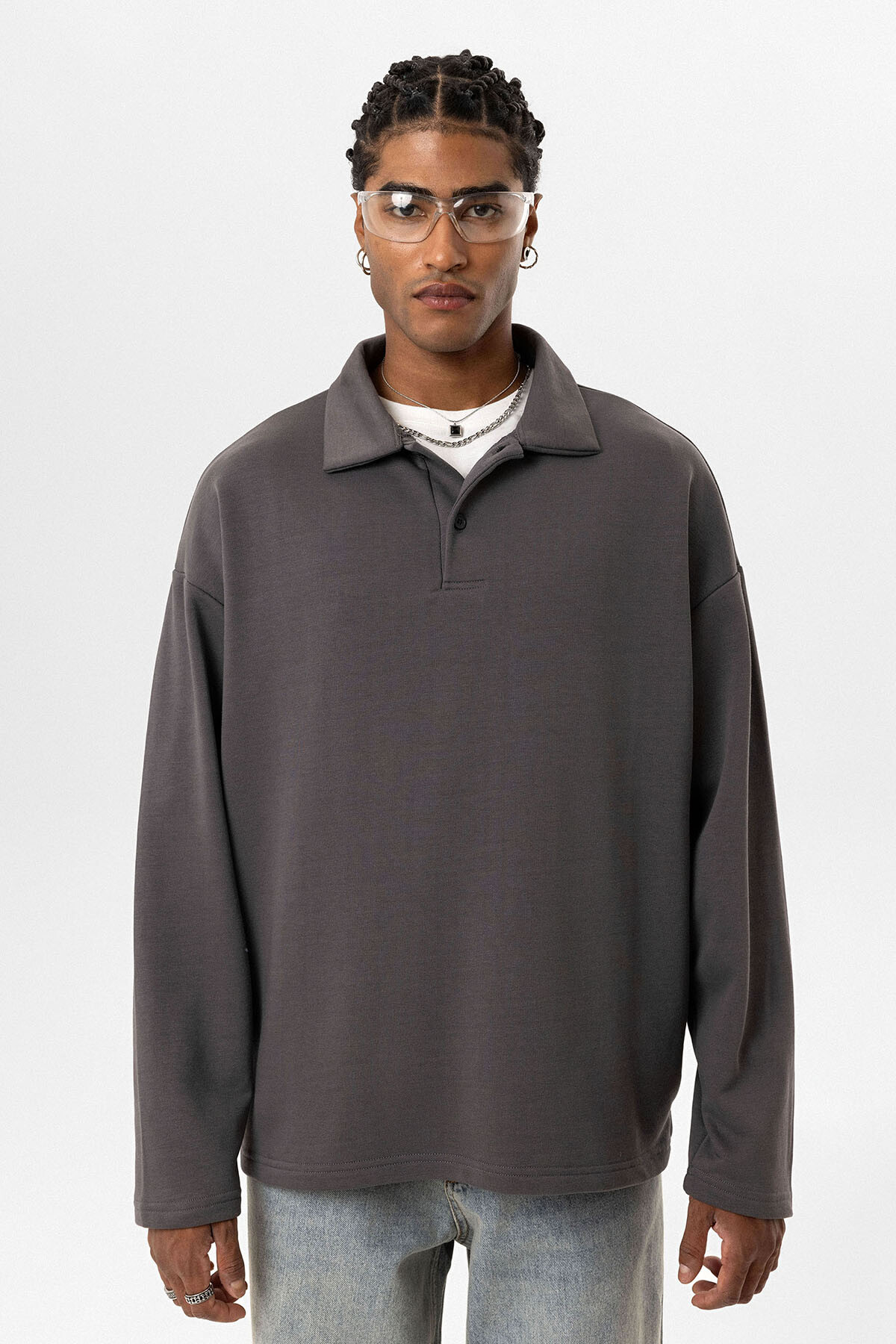 BASIC POLO YAKA SWEATSHIRT FÜME