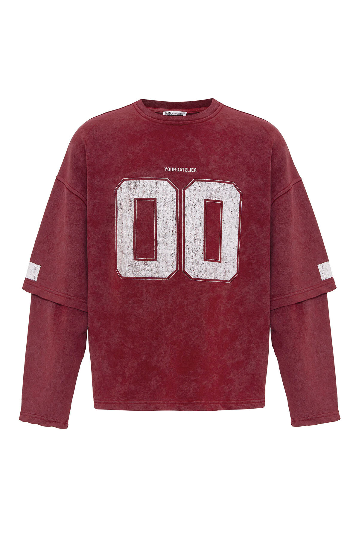 BİSİKLET YAKA ÇİFT KOL DETAYLI OVERSIZE SWEATSHIRT BORDO