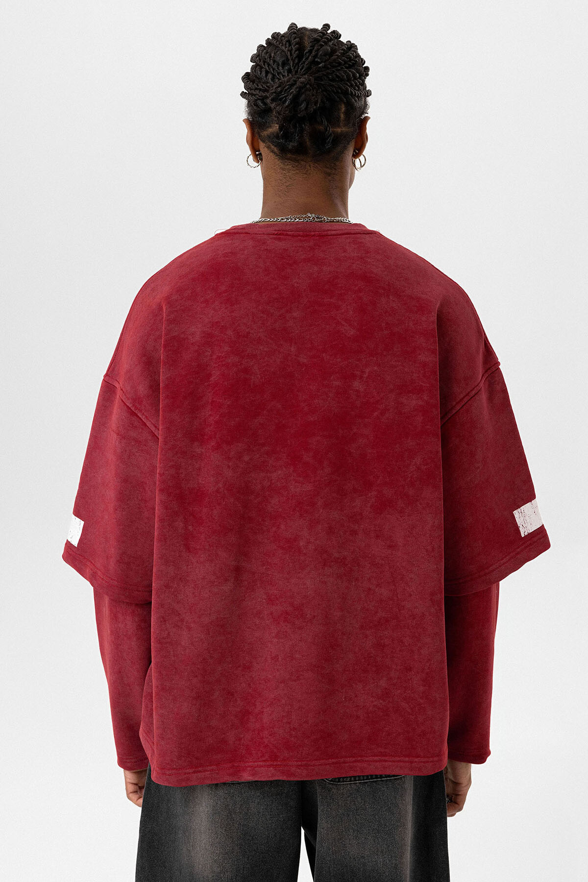 BİSİKLET YAKA ÇİFT KOL DETAYLI OVERSIZE SWEATSHIRT BORDO