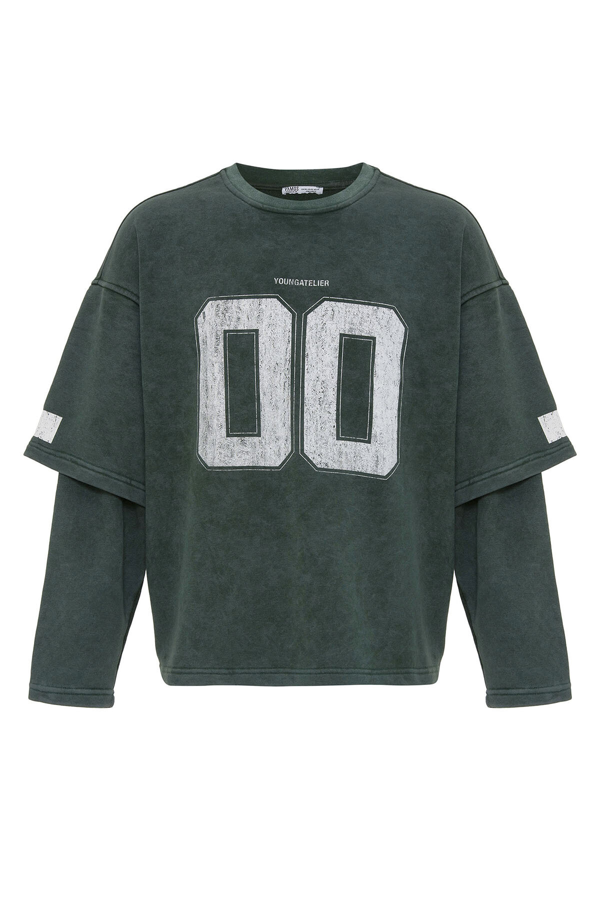 BİSİKLET YAKA ÇİFT KOL DETAYLI OVERSIZE SWEATSHIRT NEFTİ