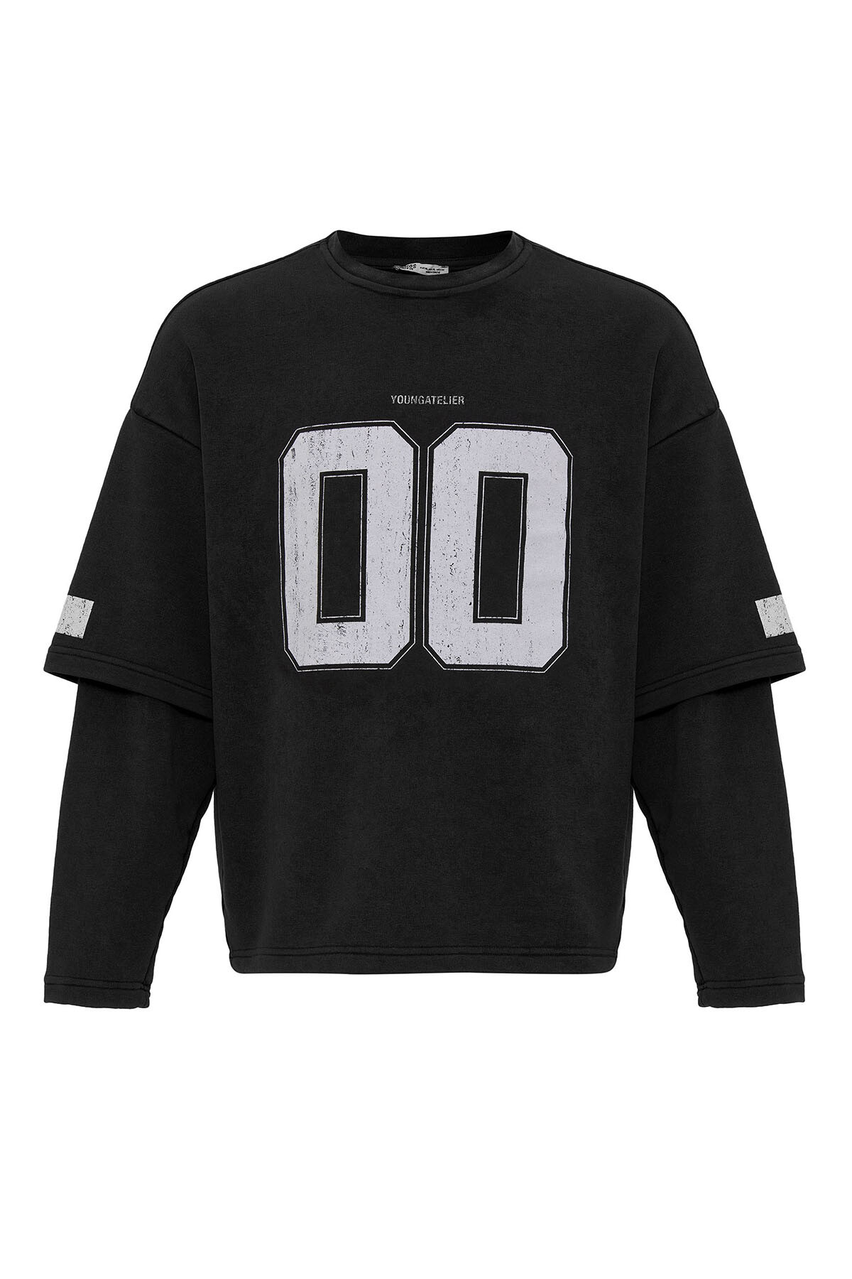 BİSİKLET YAKA ÇİFT KOL DETAYLI OVERSIZE SWEATSHIRT SİYAH