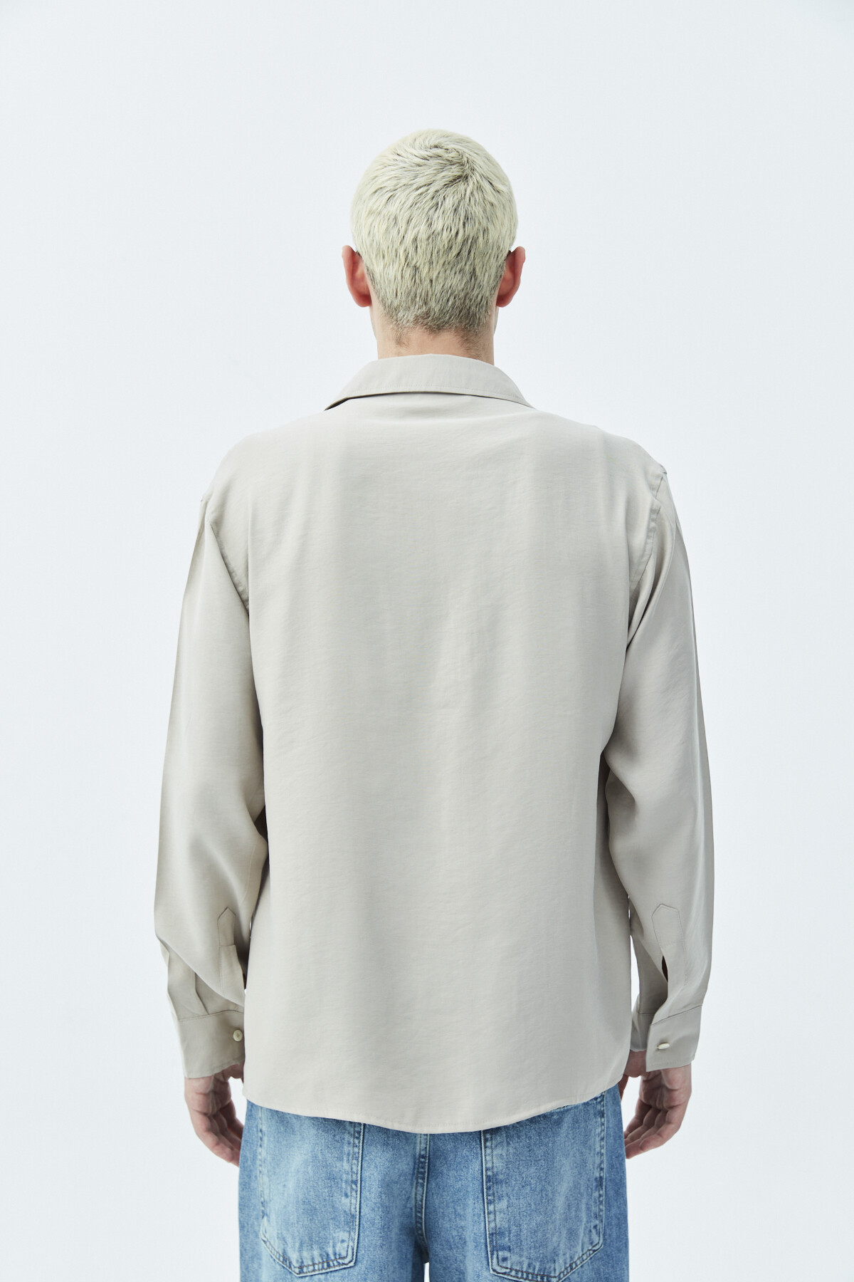Çift Cep Detaylı  Uzun Kol Modal Kumaş  Gömlek Bej