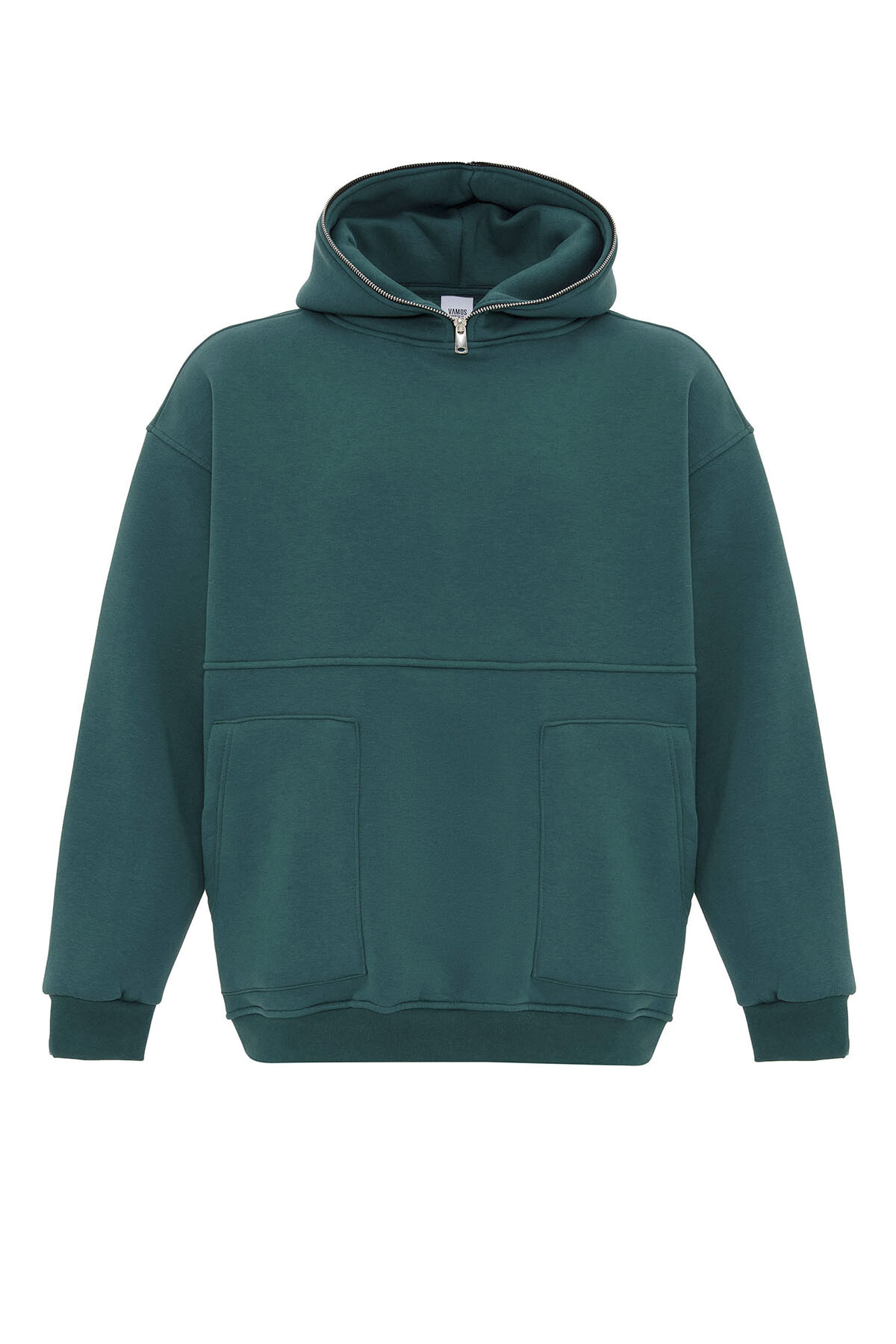 ÇİFT CEP FERMUAR DETAYLI KAPÜŞONLU SWEATSHIRT PETROL