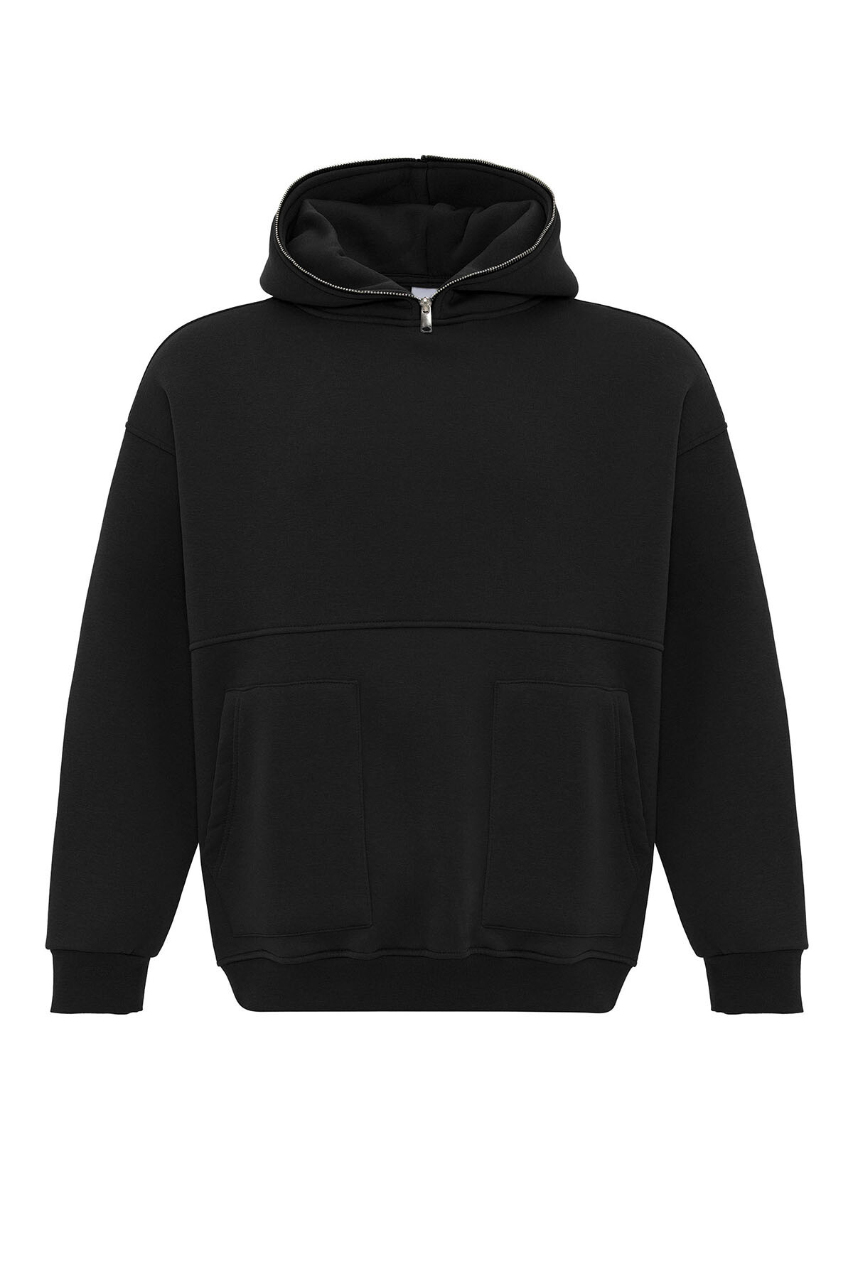 ÇİFT CEP FERMUAR DETAYLI KAPÜŞONLU SWEATSHIRT SİYAH