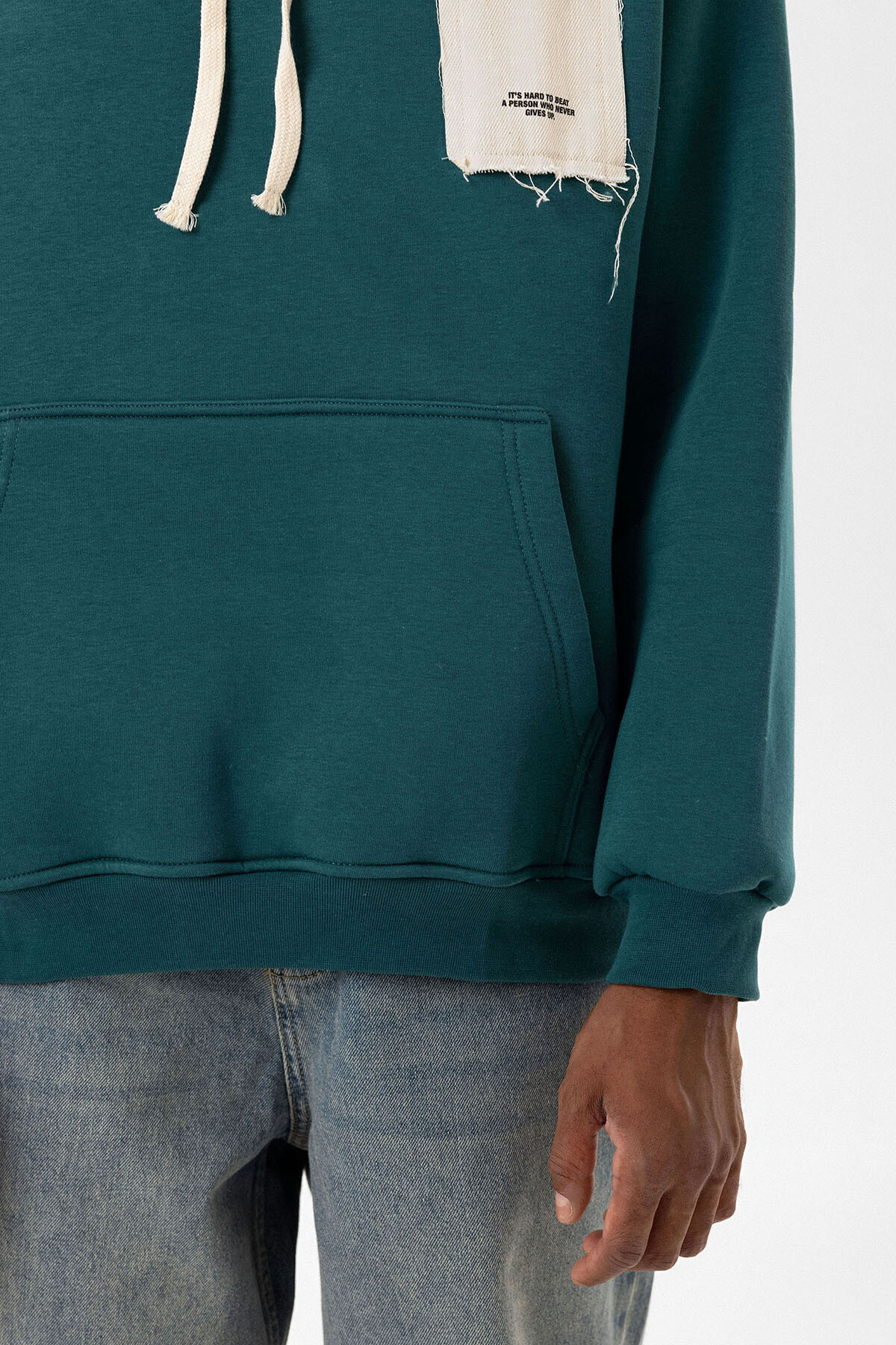 ETİKET DETAYLI OVERSIZE KAPÜŞONLU SWEATSHIRT PETROL