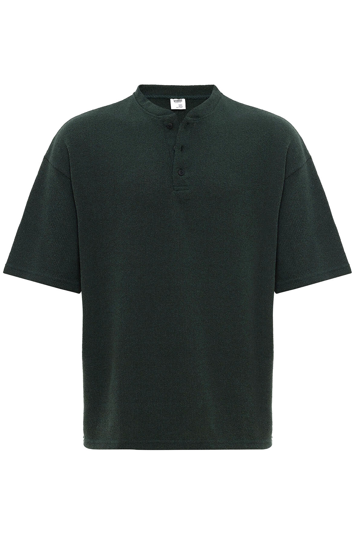 Ön Düğme Detaylı Oversız Triko T-Shirt Nefti