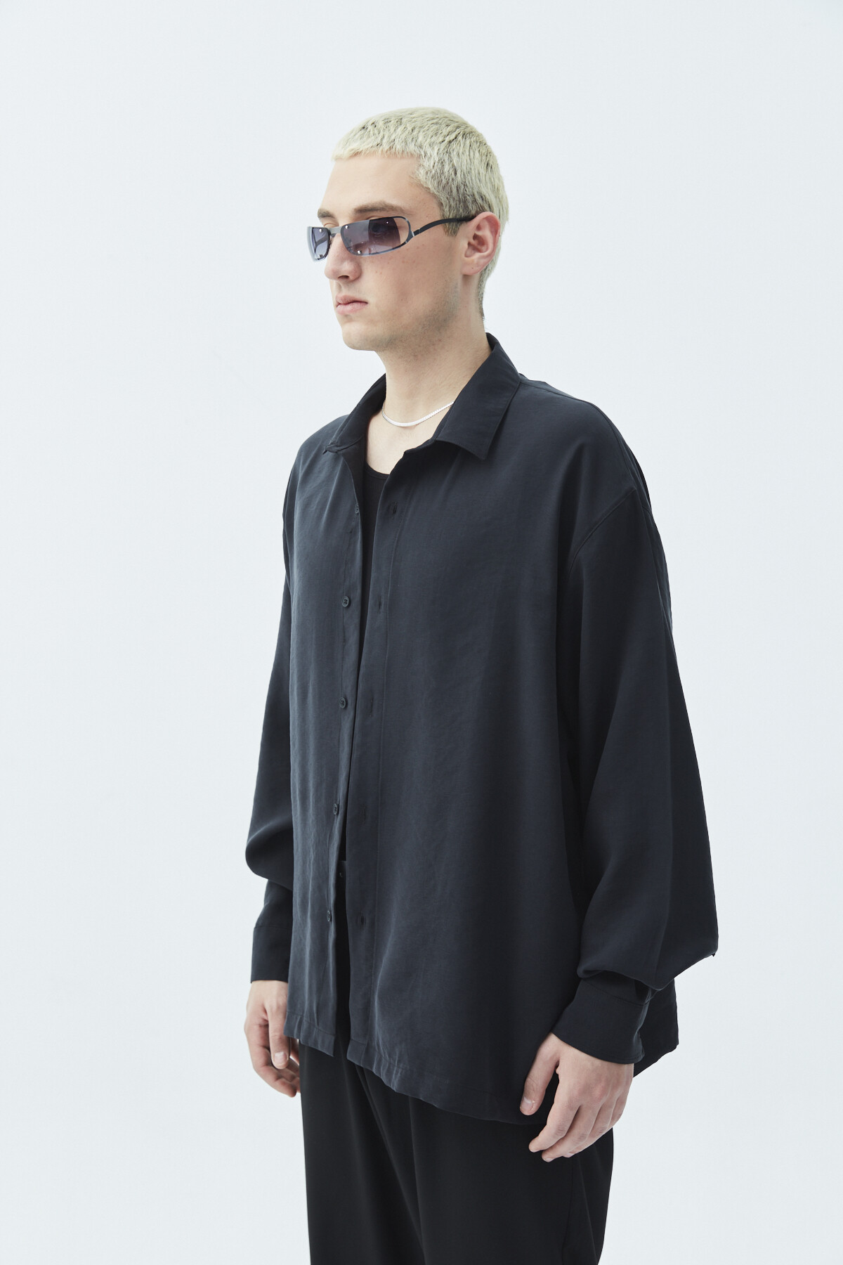Basıc Oversıze Uzunkollu Modal Karışımlı Gömlek Siyah