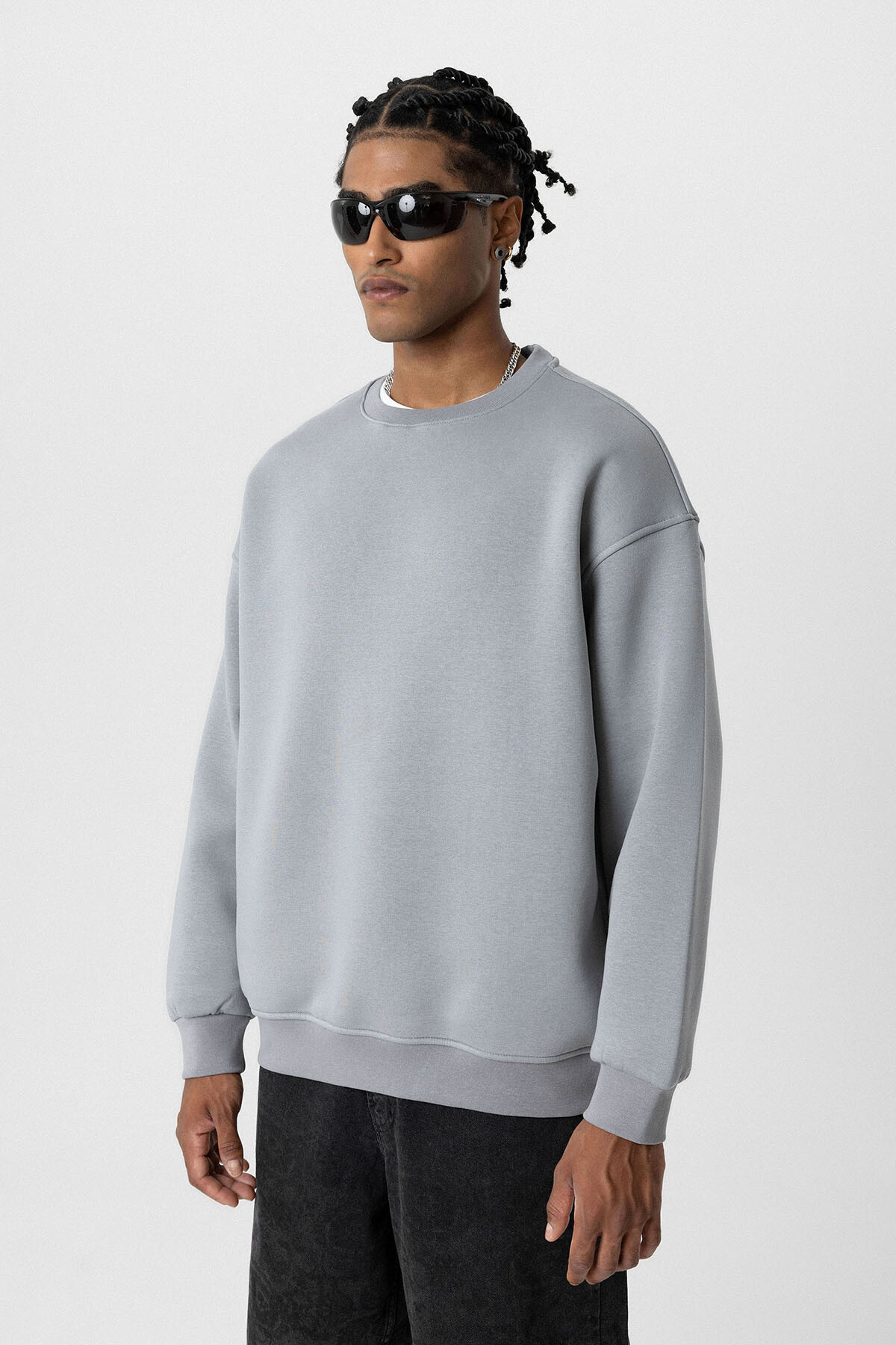 BASIC OVERSIZE BİSİKLET YAKA SWEATSHIRT GRİ