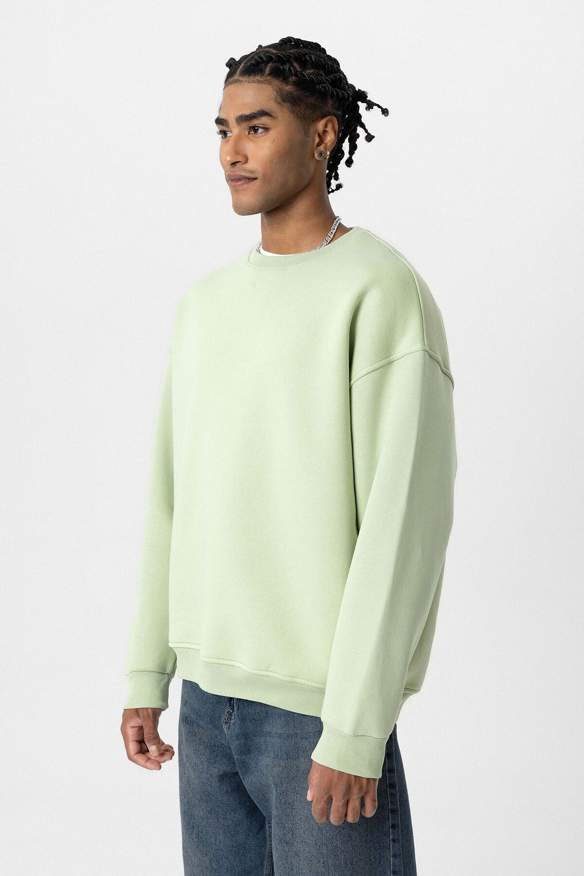 BASIC OVERSIZE BİSİKLET YAKA SWEATSHIRT MİNT