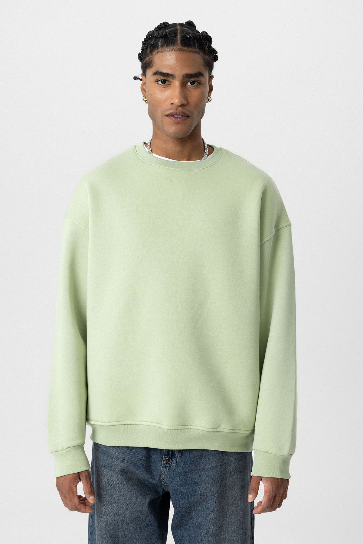 BASIC OVERSIZE BİSİKLET YAKA SWEATSHIRT MİNT