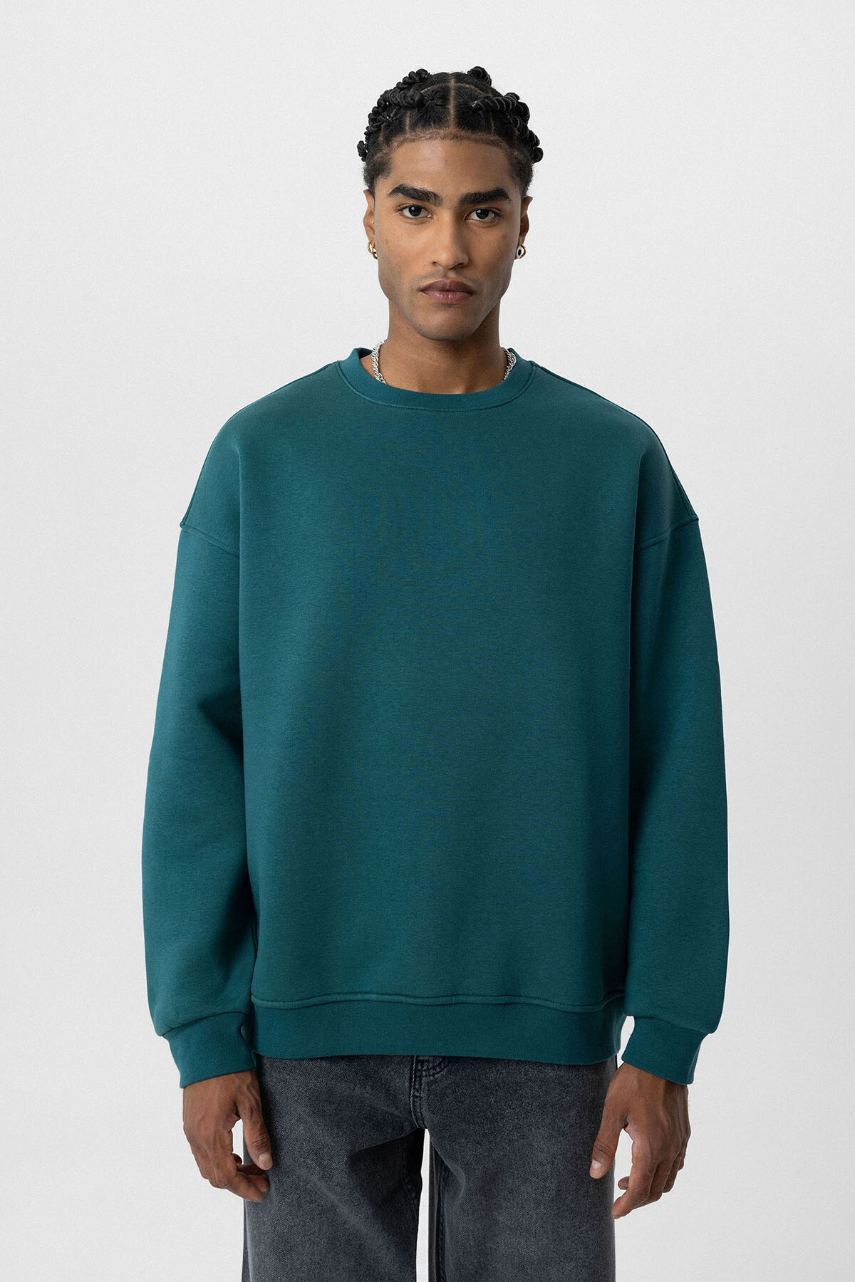 BASIC OVERSIZE BİSİKLET YAKA SWEATSHIRT PETROL