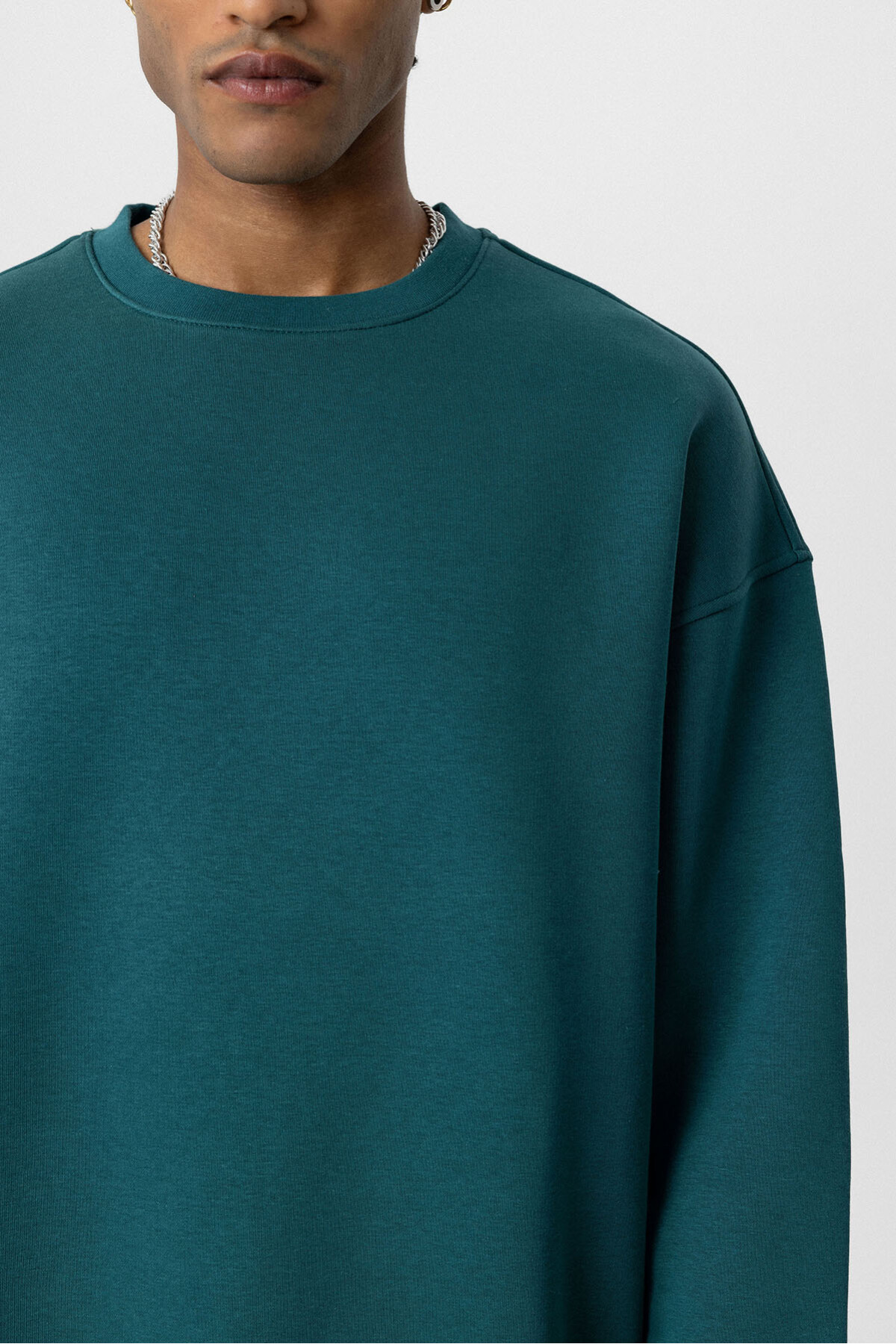 BASIC OVERSIZE BİSİKLET YAKA SWEATSHIRT PETROL