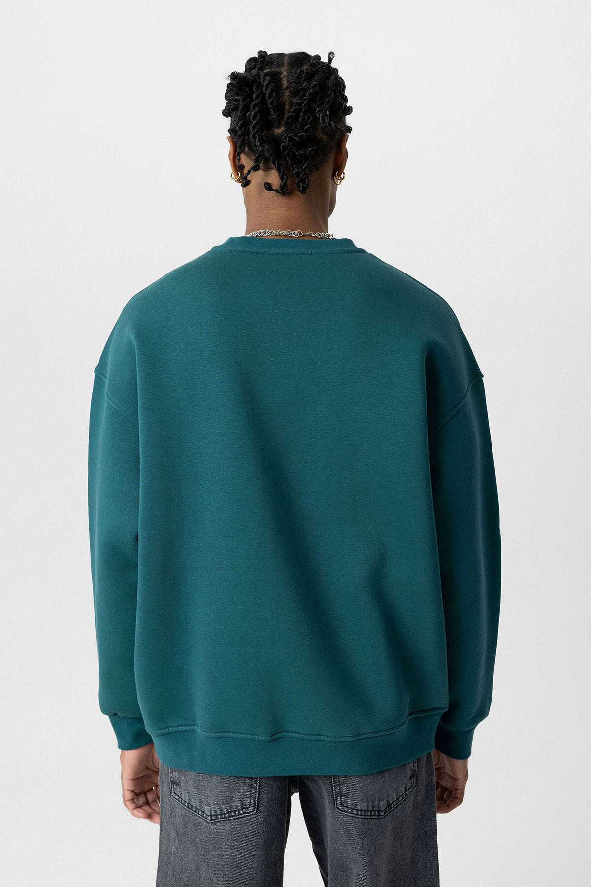 BASIC OVERSIZE BİSİKLET YAKA SWEATSHIRT PETROL