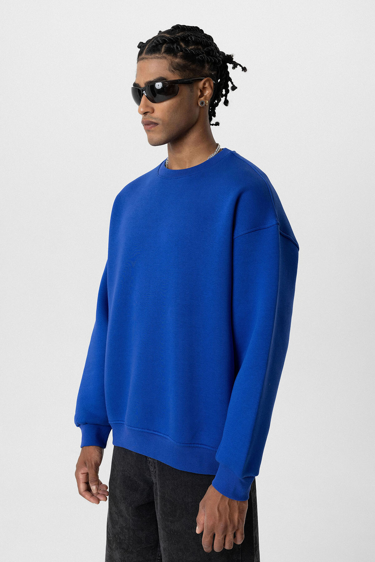 BASIC OVERSIZE BİSİKLET YAKA SWEATSHIRT SAKS