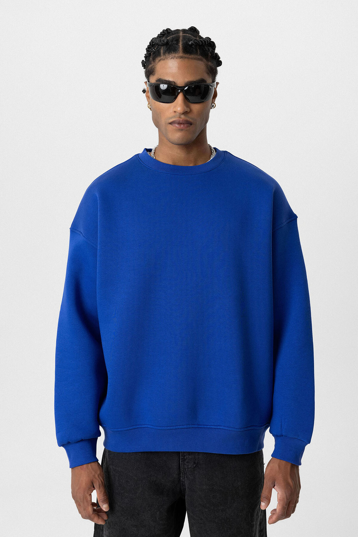 BASIC OVERSIZE BİSİKLET YAKA SWEATSHIRT SAKS