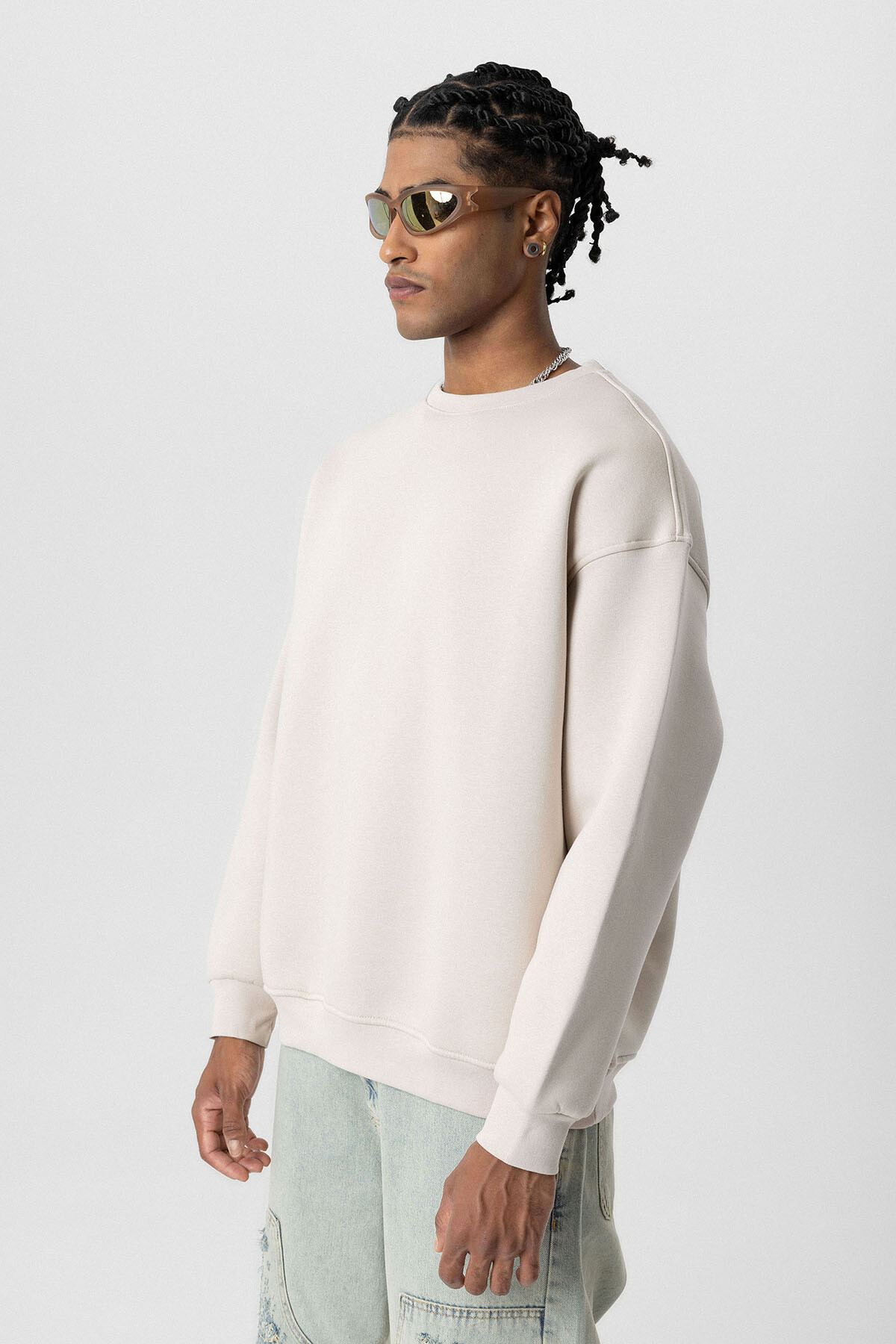 BASIC OVERSIZE BİSİKLET YAKA SWEATSHIRT TAŞ