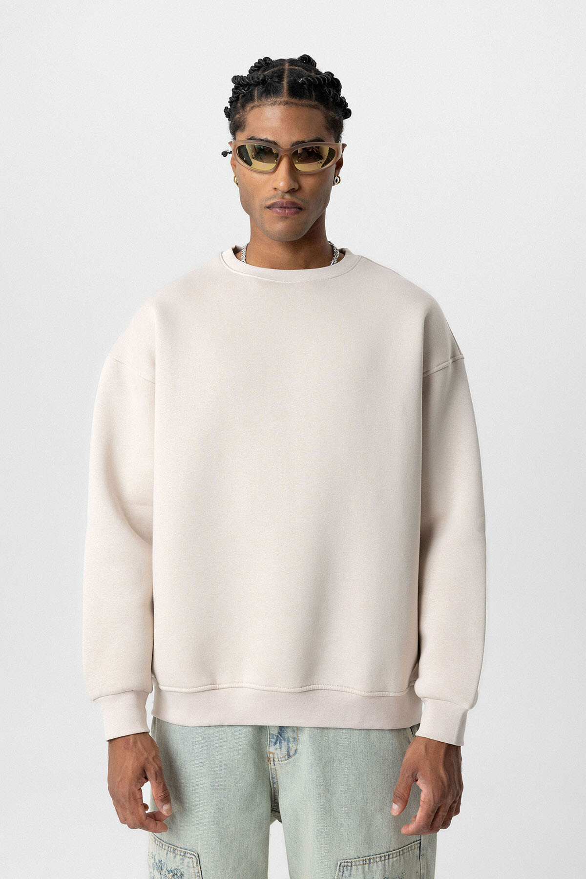 BASIC OVERSIZE BİSİKLET YAKA SWEATSHIRT TAŞ