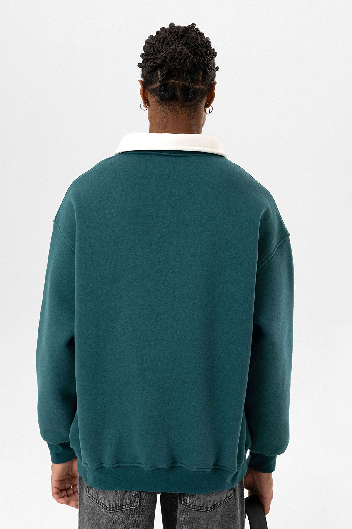 POLO YAKA OVERSIZE BASKILI SWEATSHIRT PETROL