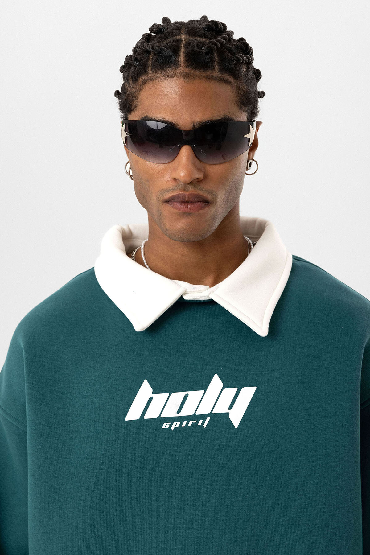 POLO YAKA OVERSIZE BASKILI SWEATSHIRT PETROL