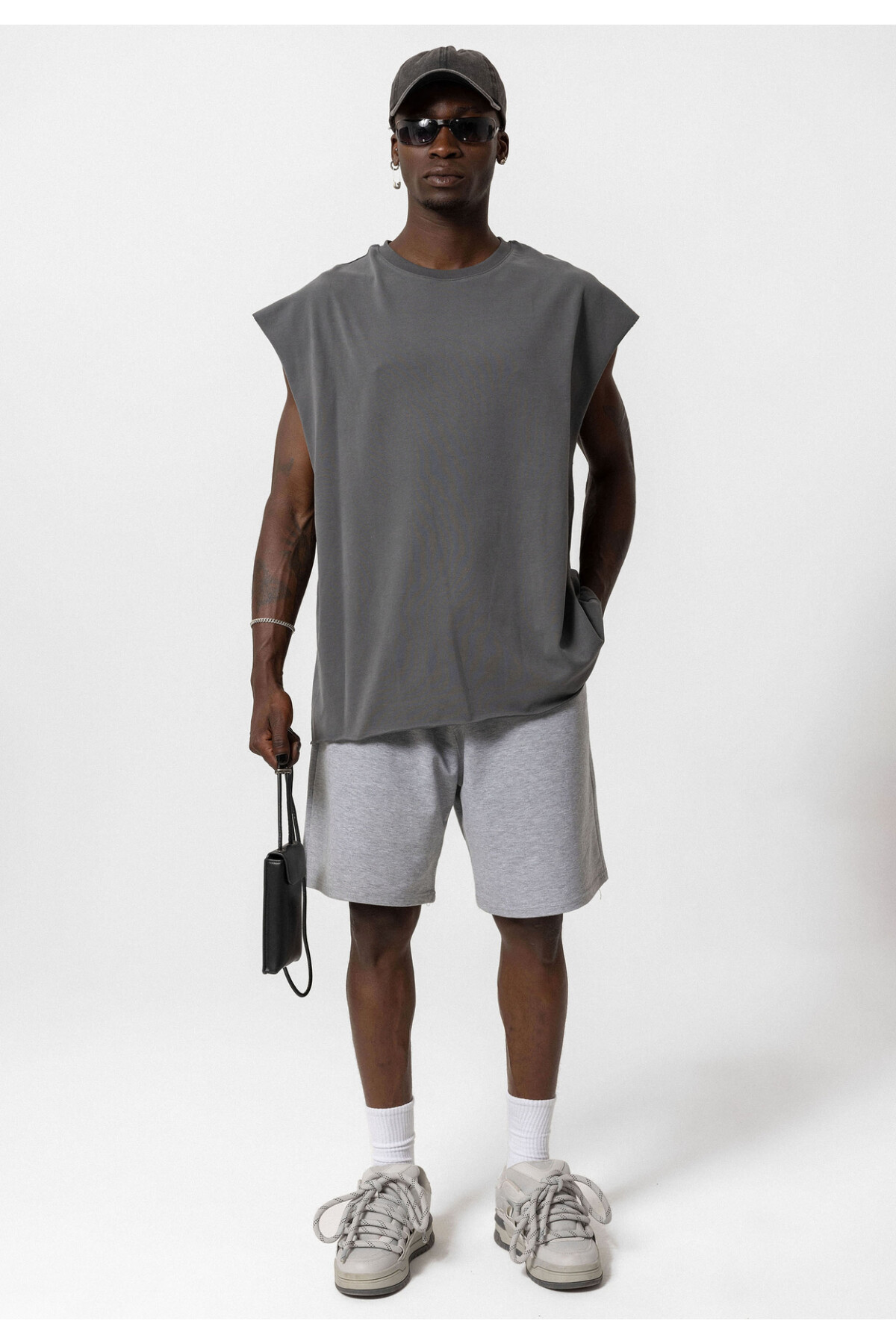 Basic Oversize Kolsuz T-Shirt FÜME