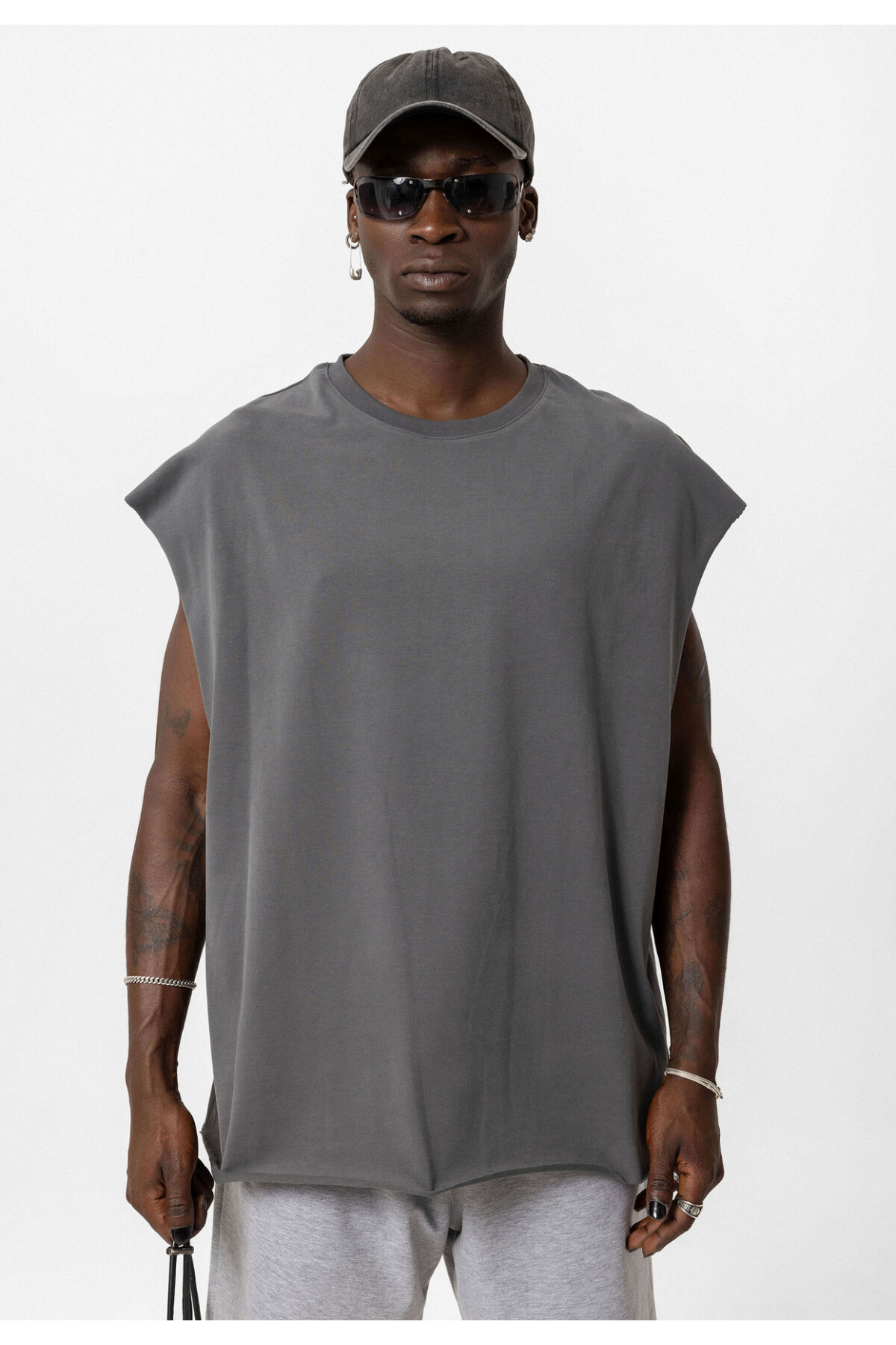 Basic Oversize Kolsuz T-Shirt FÜME