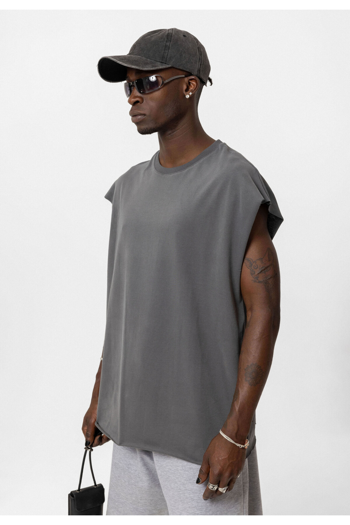 Basic Oversize Kolsuz T-Shirt FÜME