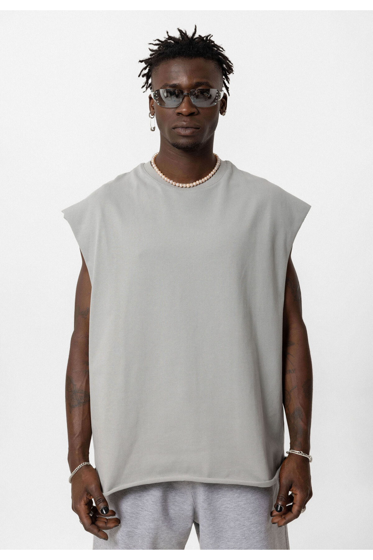 Basic Oversize Kolsuz T-Shirt GRİ