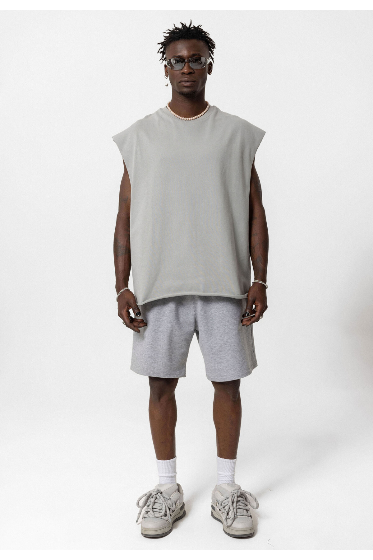 Basic Oversize Kolsuz T-Shirt GRİ