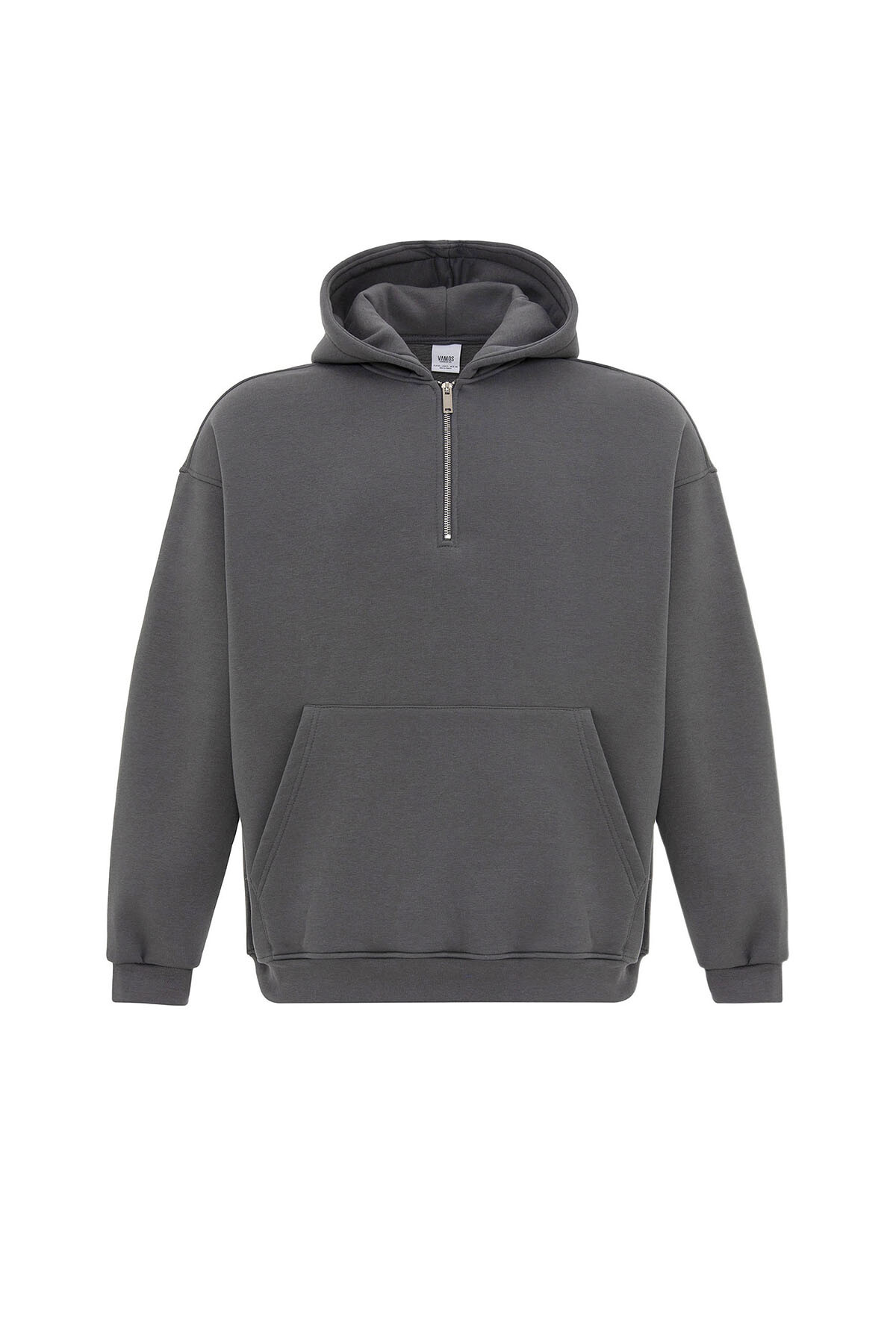 BASIC OVERSIZE FERMUAR DETAYLI KAPÜŞONLU SWEATSHIRT FÜME