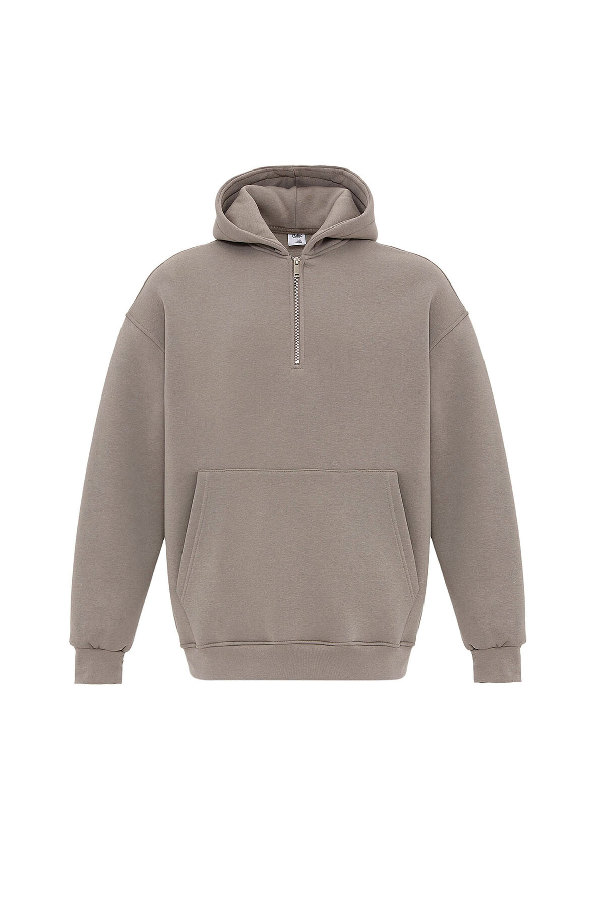 BASIC OVERSIZE FERMUAR DETAYLI KAPÜŞONLU SWEATSHIRT VİZON