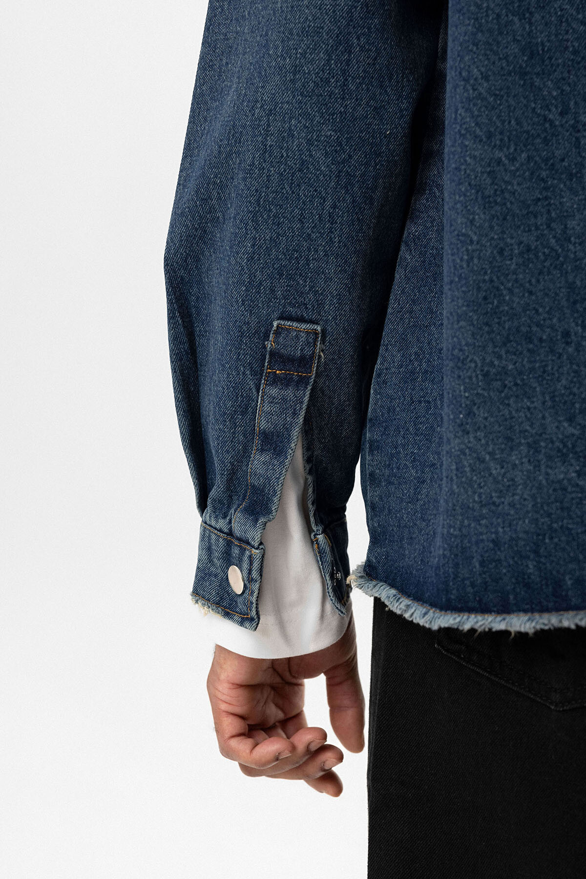 BASIC OVERSIZE TEK CEP DETAYLI DENIM CEKET KOYU MAVİ