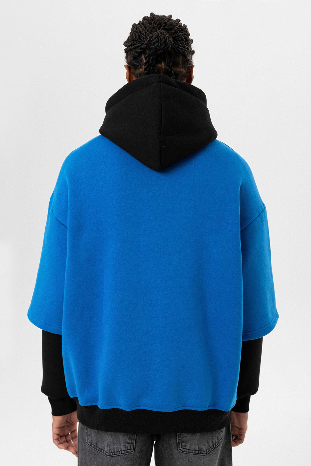 BASKILI ÇİFT KOL DETAYLI OVERSIZE SWEATSHIRT TURKUAZ