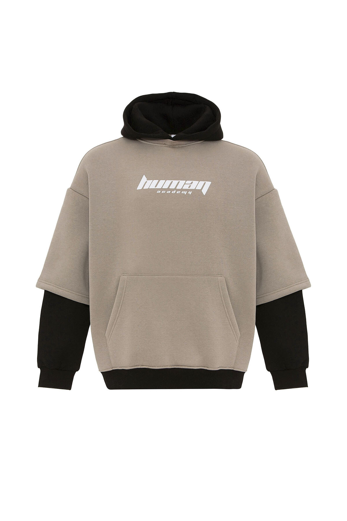 BASKILI ÇİFT KOL DETAYLI OVERSIZE SWEATSHIRT VİZON