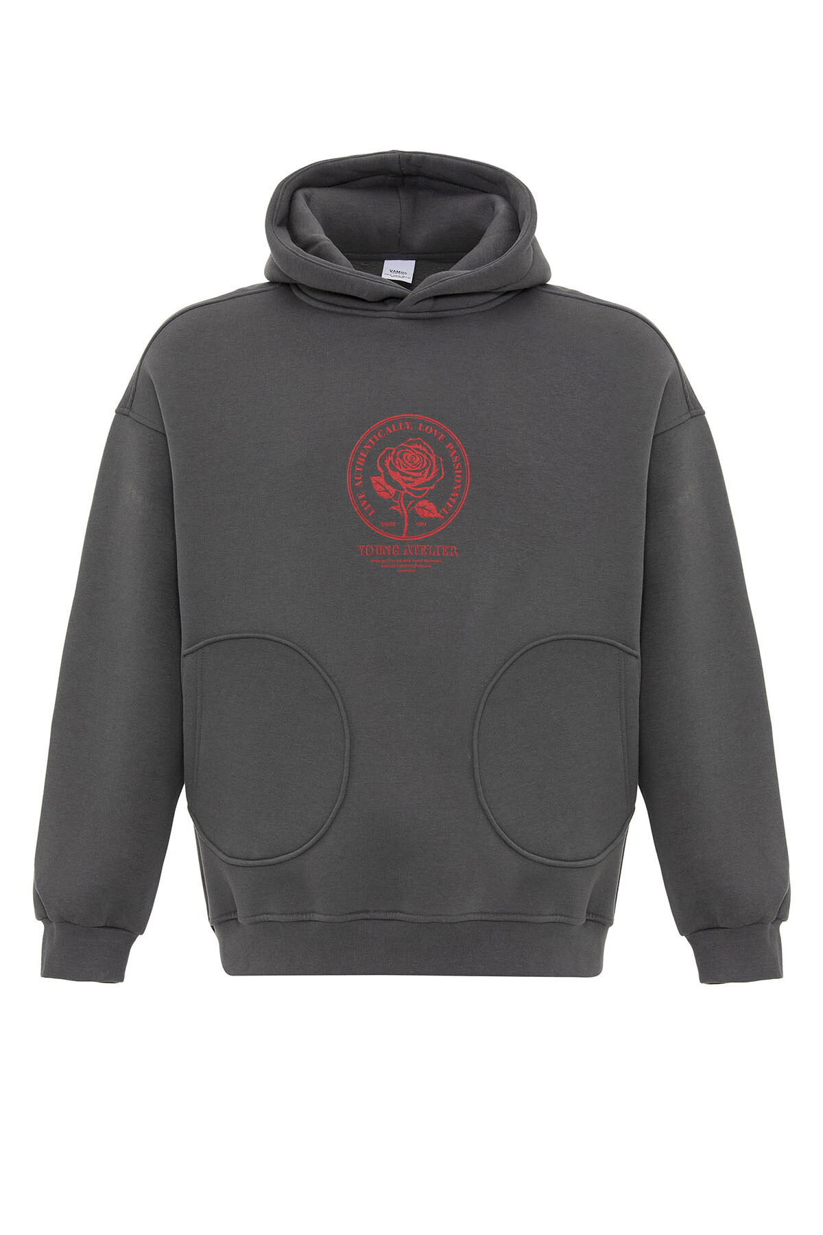 CEP DETAYLI BASKILI OVERIZE SWEATSHIRT FÜME