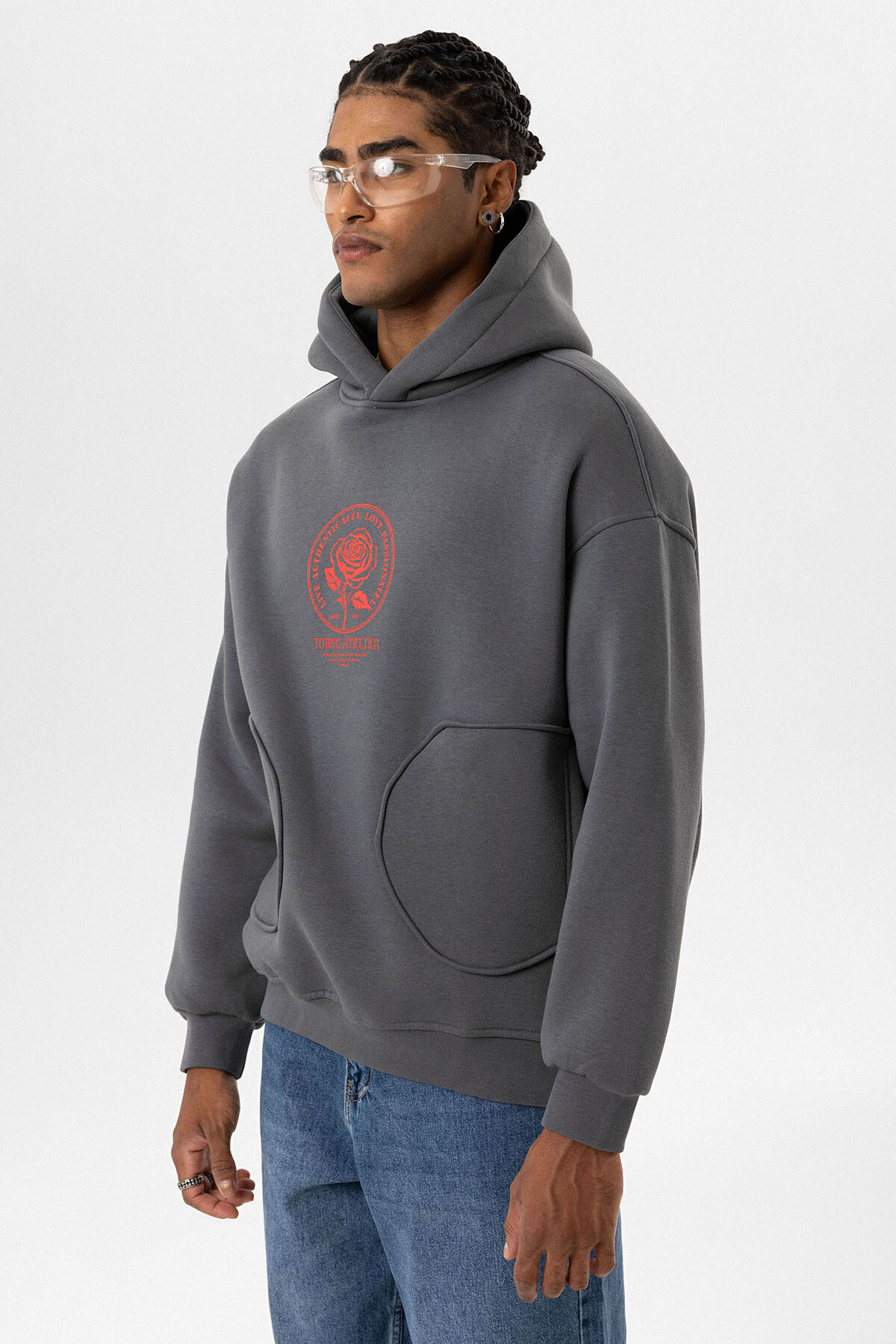 CEP DETAYLI BASKILI OVERIZE SWEATSHIRT FÜME