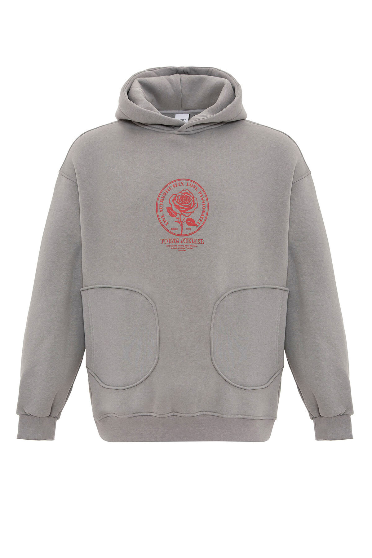 CEP DETAYLI BASKILI OVERIZE SWEATSHIRT GRİ