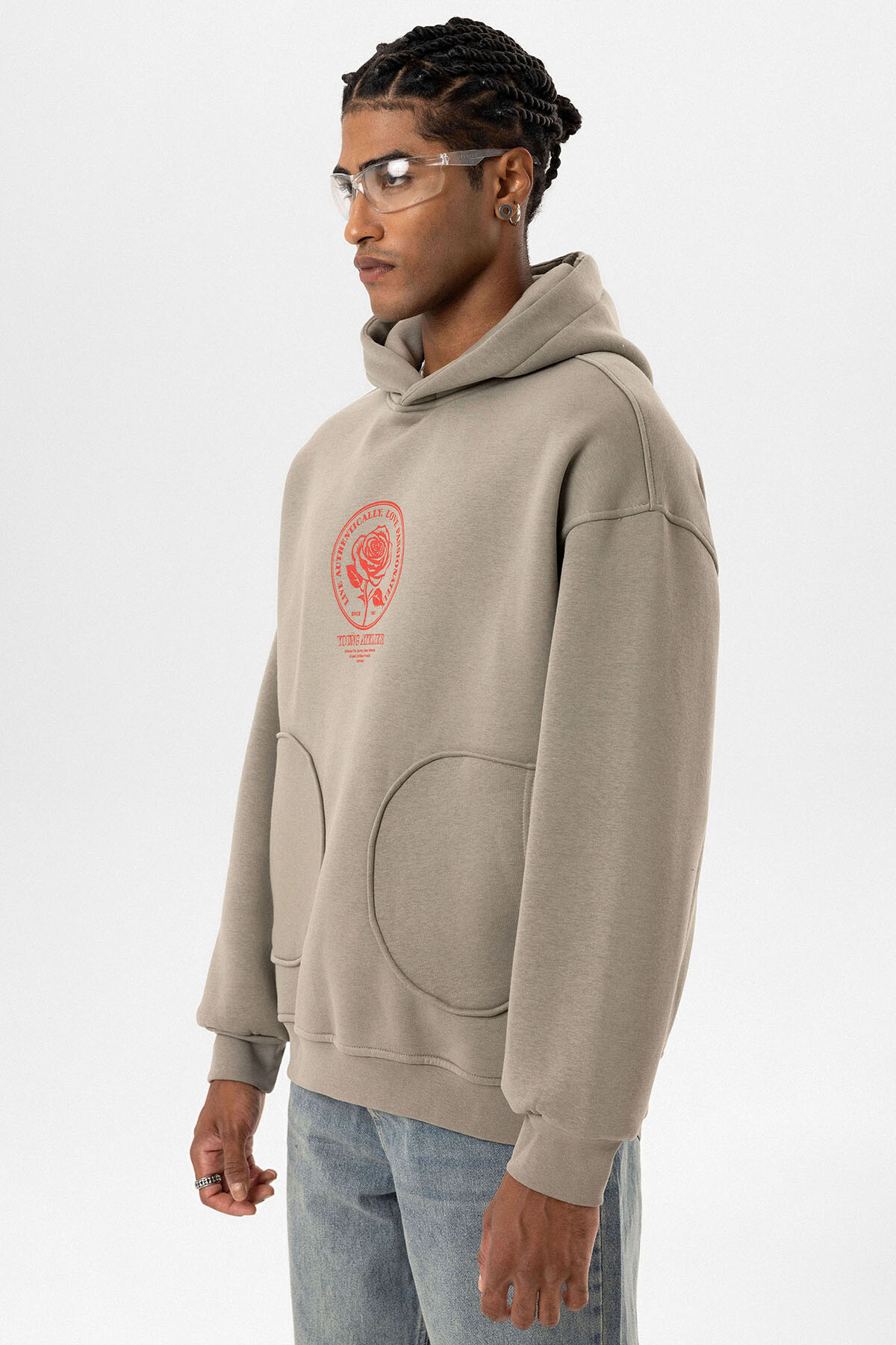 CEP DETAYLI BASKILI OVERIZE SWEATSHIRT HAKİ