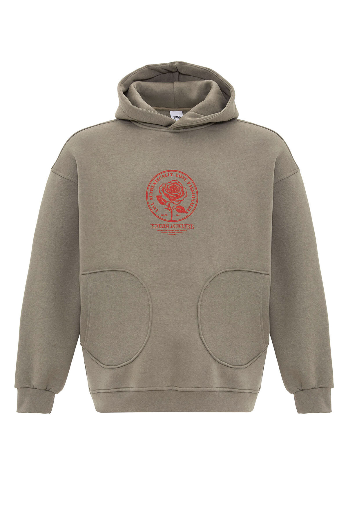 CEP DETAYLI BASKILI OVERIZE SWEATSHIRT HAKİ