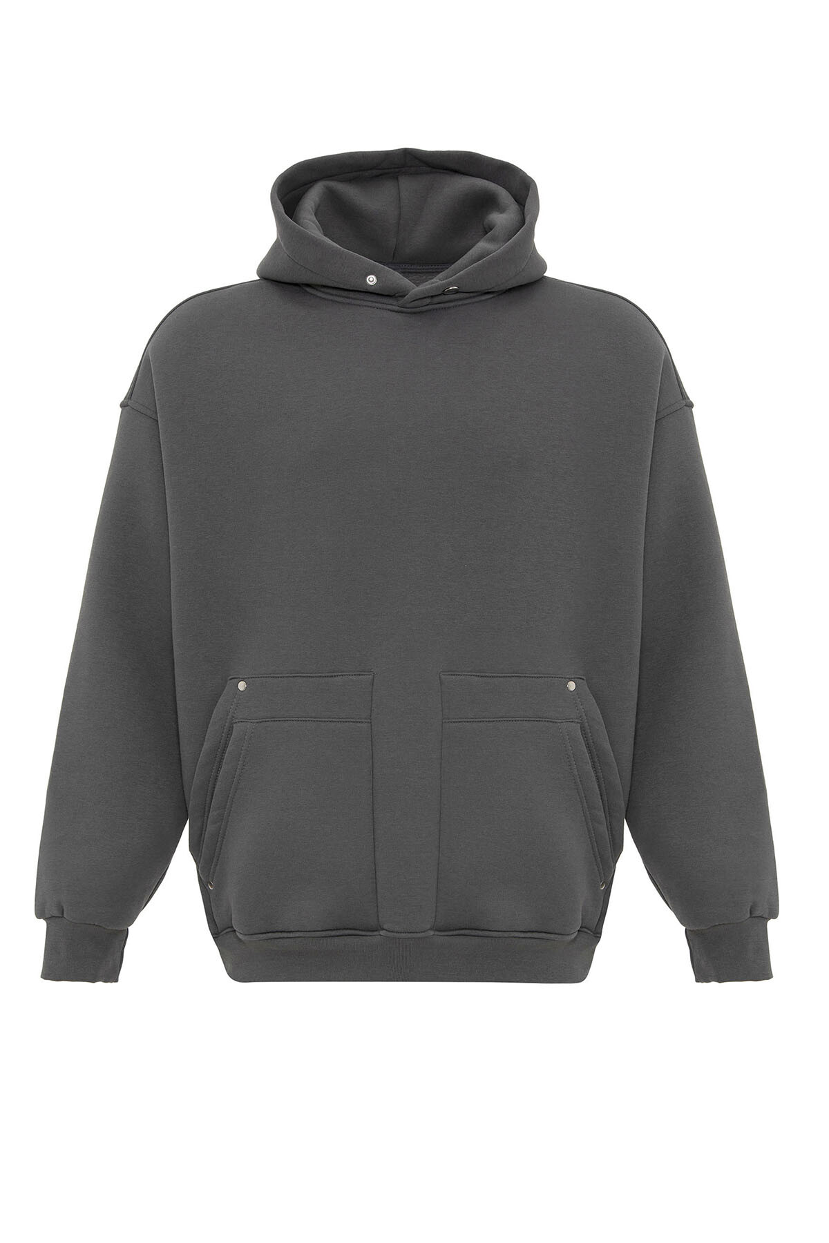 CEP DETAYLI KAPÜŞONLU OVERSIZE SWEATSHIRT AÇIK FÜME