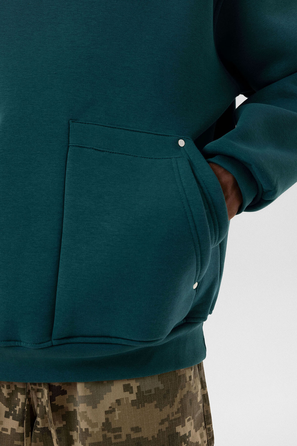 CEP DETAYLI KAPÜŞONLU OVERSIZE SWEATSHIRT PETROL