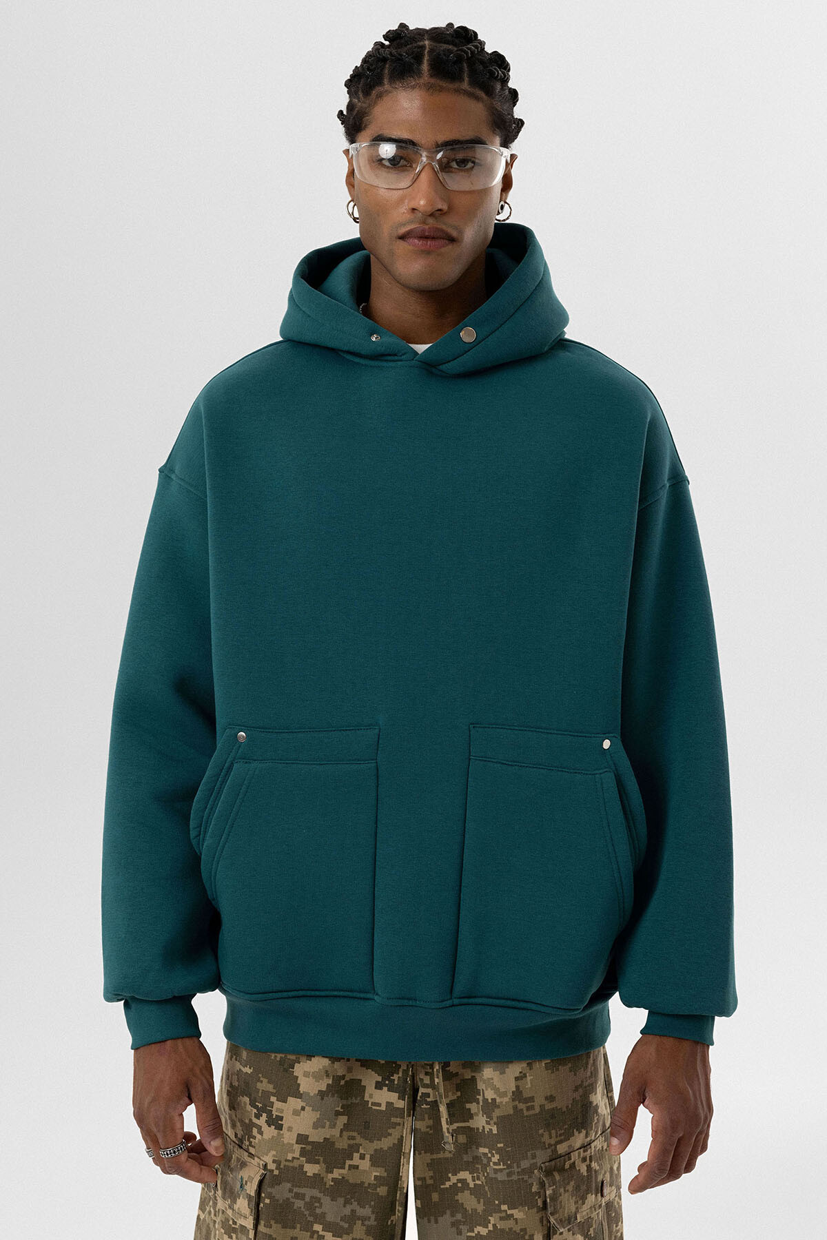 CEP DETAYLI KAPÜŞONLU OVERSIZE SWEATSHIRT PETROL