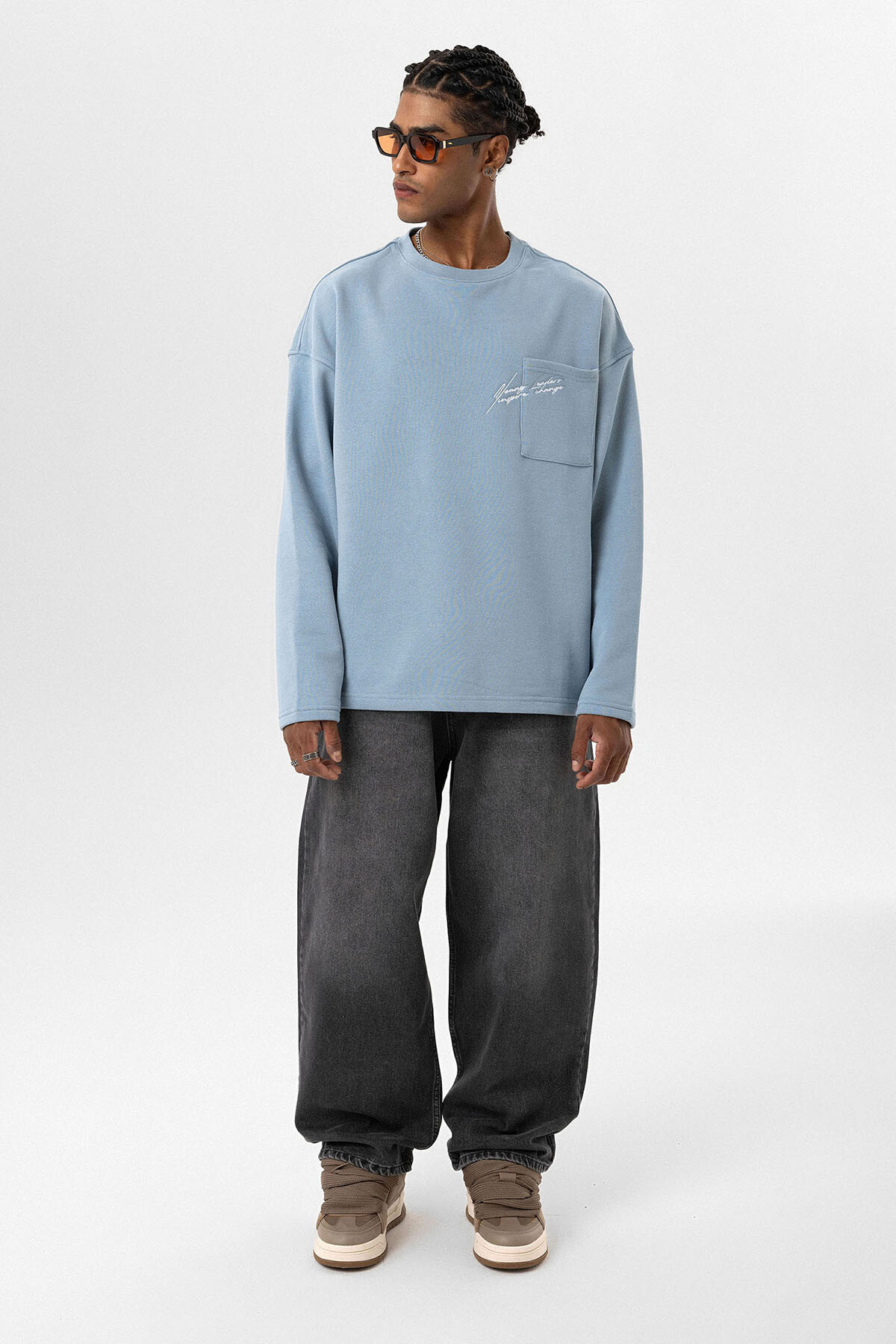 CEP DETAYLI OVERSIZE SWEATSHIRT AQUA MARINE