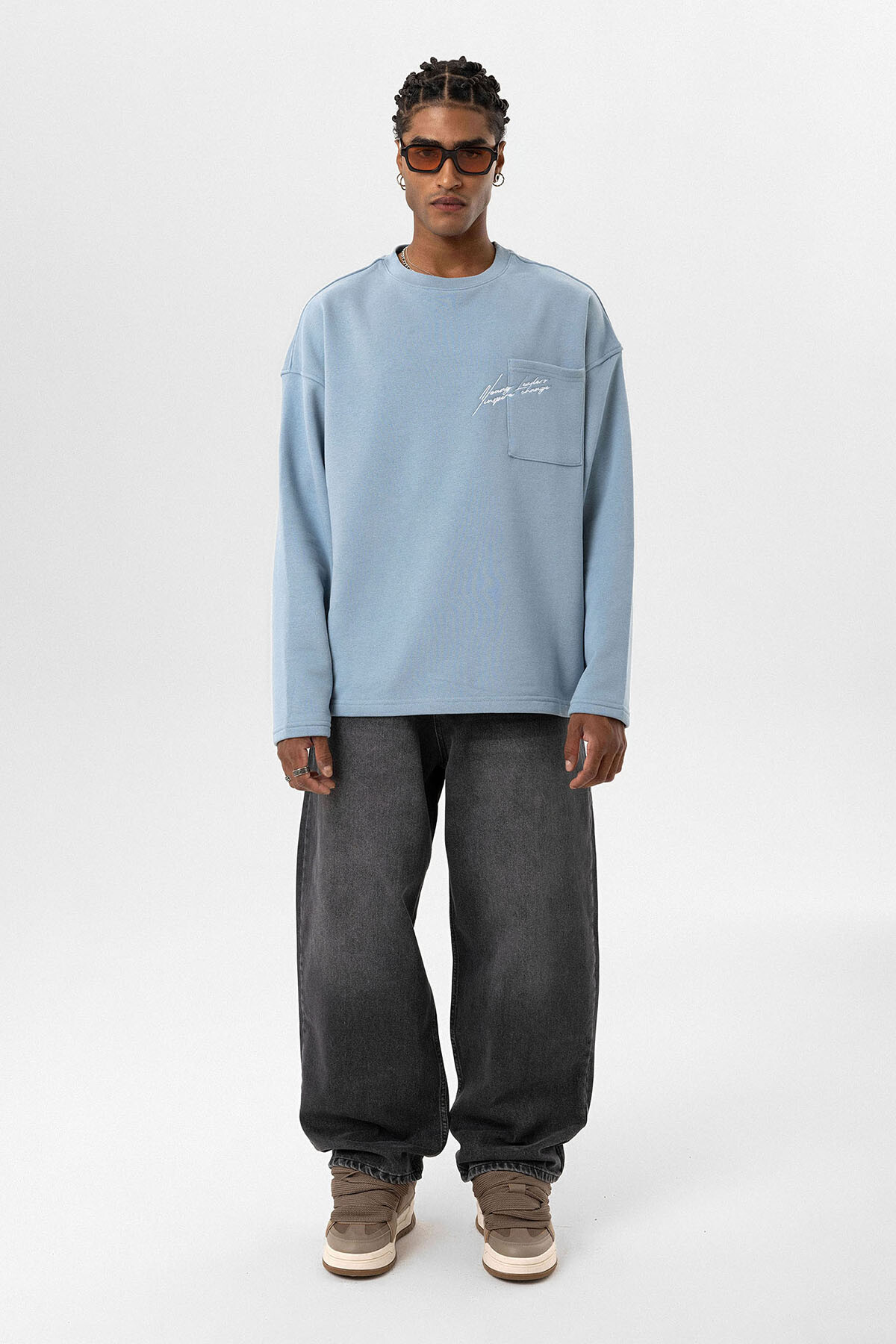 CEP DETAYLI OVERSIZE SWEATSHIRT AQUA MARINE