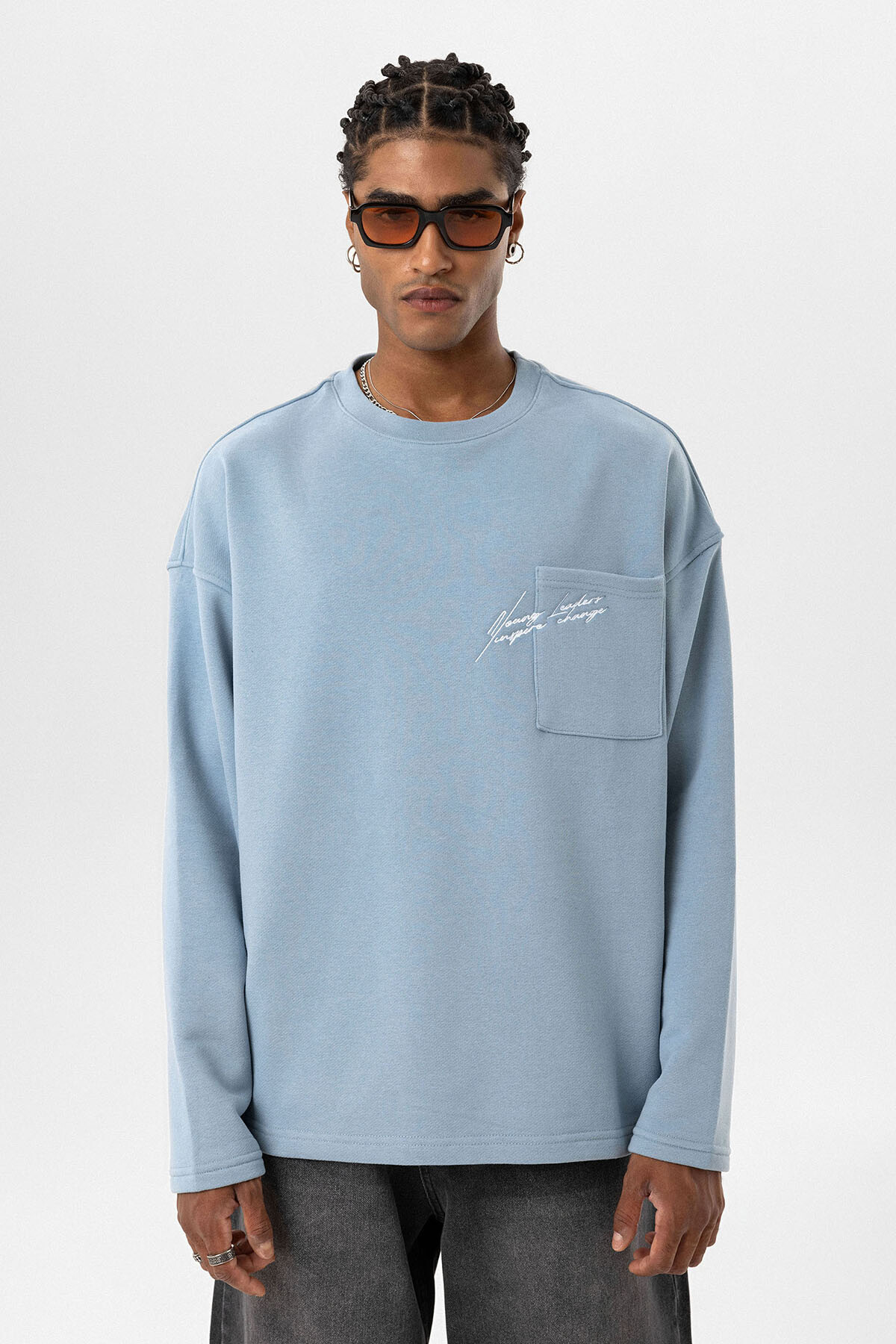 CEP DETAYLI OVERSIZE SWEATSHIRT AQUA MARINE