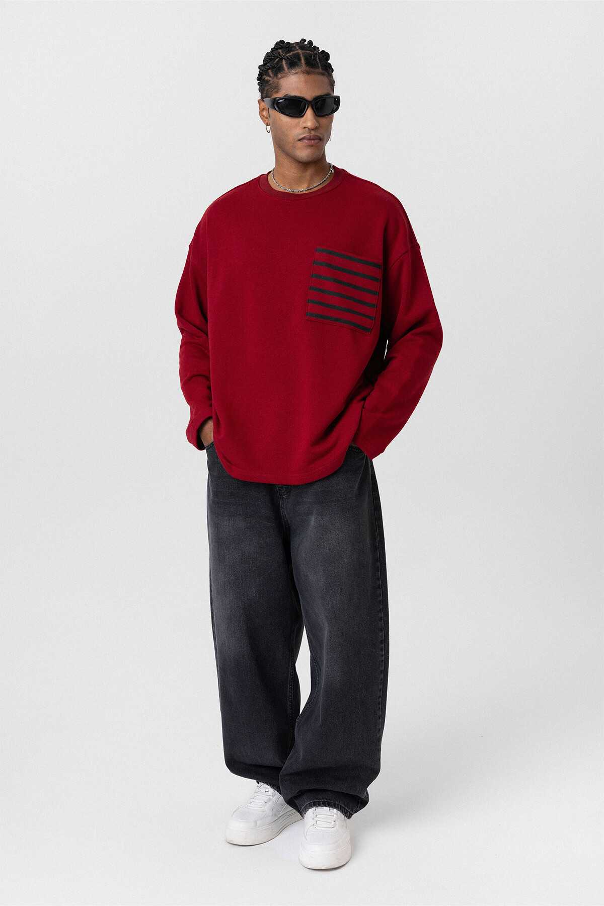 CEP DETAYLI OVERSIZE SWEATSHIRT BORDO