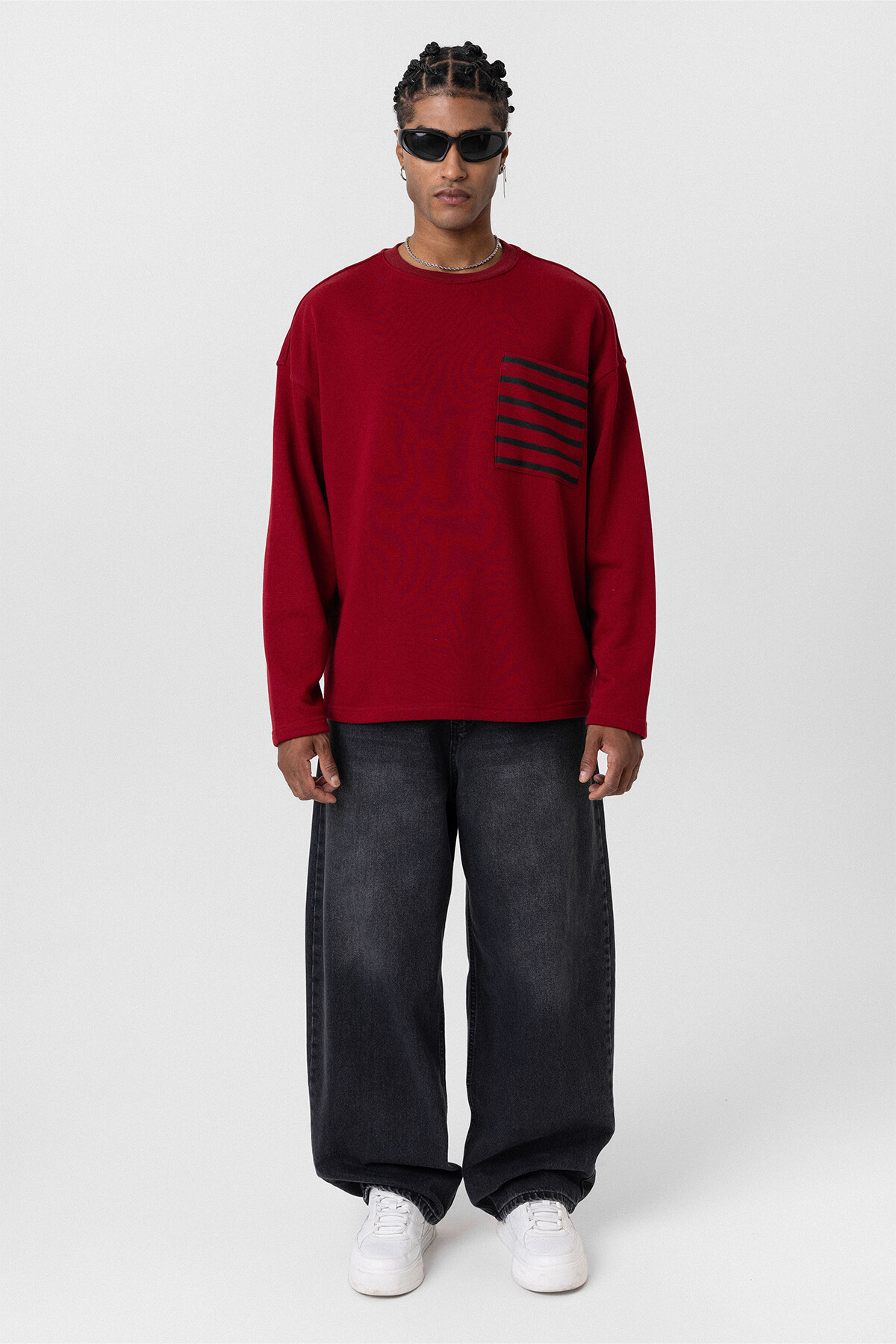 CEP DETAYLI OVERSIZE SWEATSHIRT BORDO